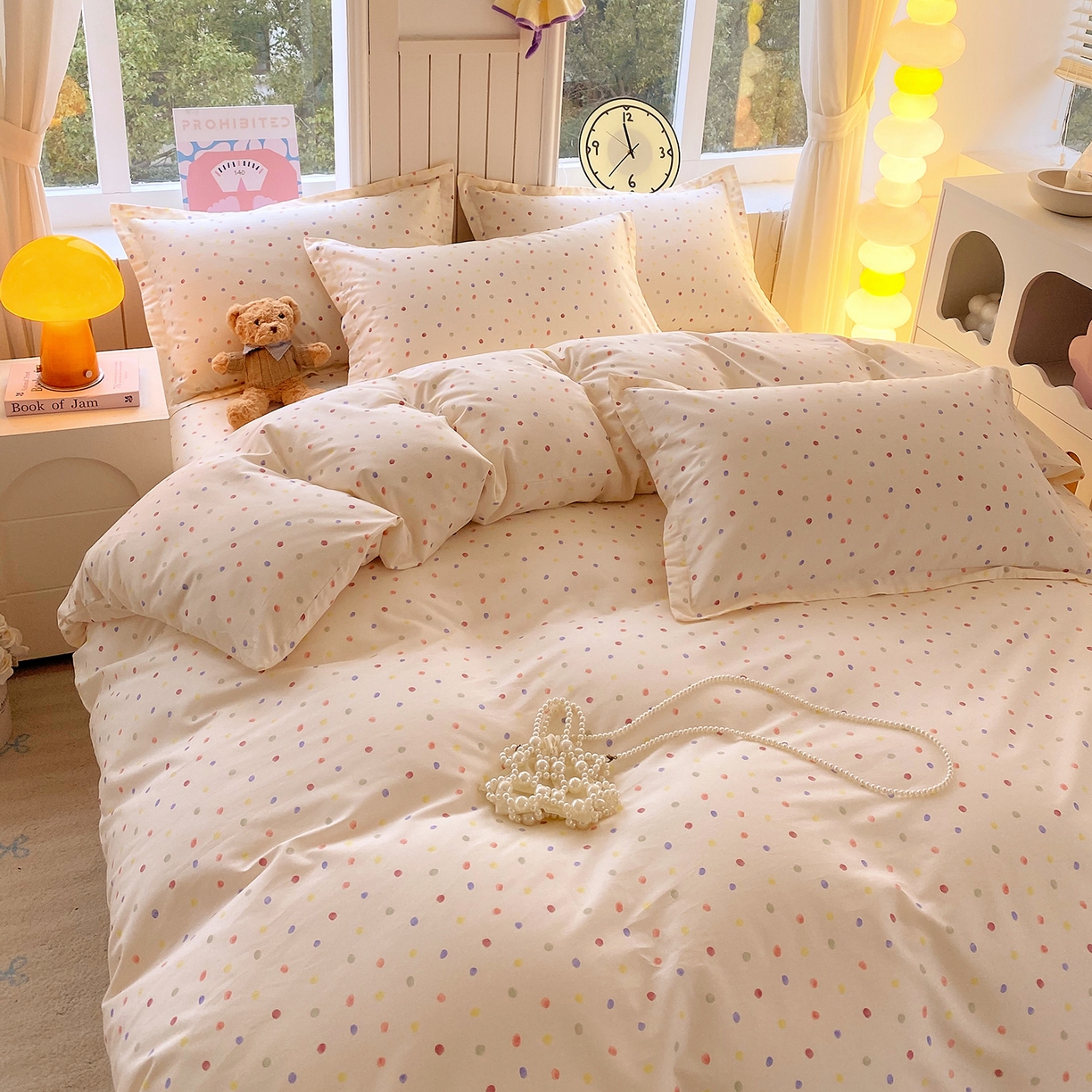 91家纺网 家纺一手货源 找家纺 金丝兔 2026新款ins新疆全棉印花小清新纯棉单被套（提供买家秀和质检报告） 奶油波点