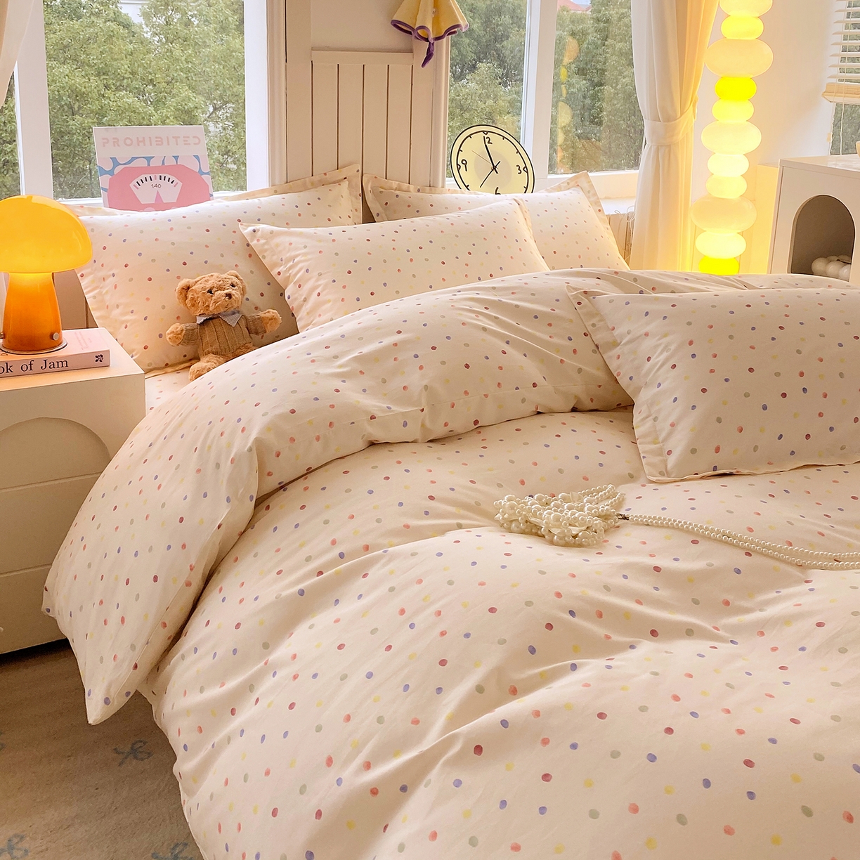 91家纺网 家纺一手货源 找家纺 金丝兔 2026新款ins新疆全棉印花小清新纯棉单被套（提供买家秀和质检报告） 奶油波点