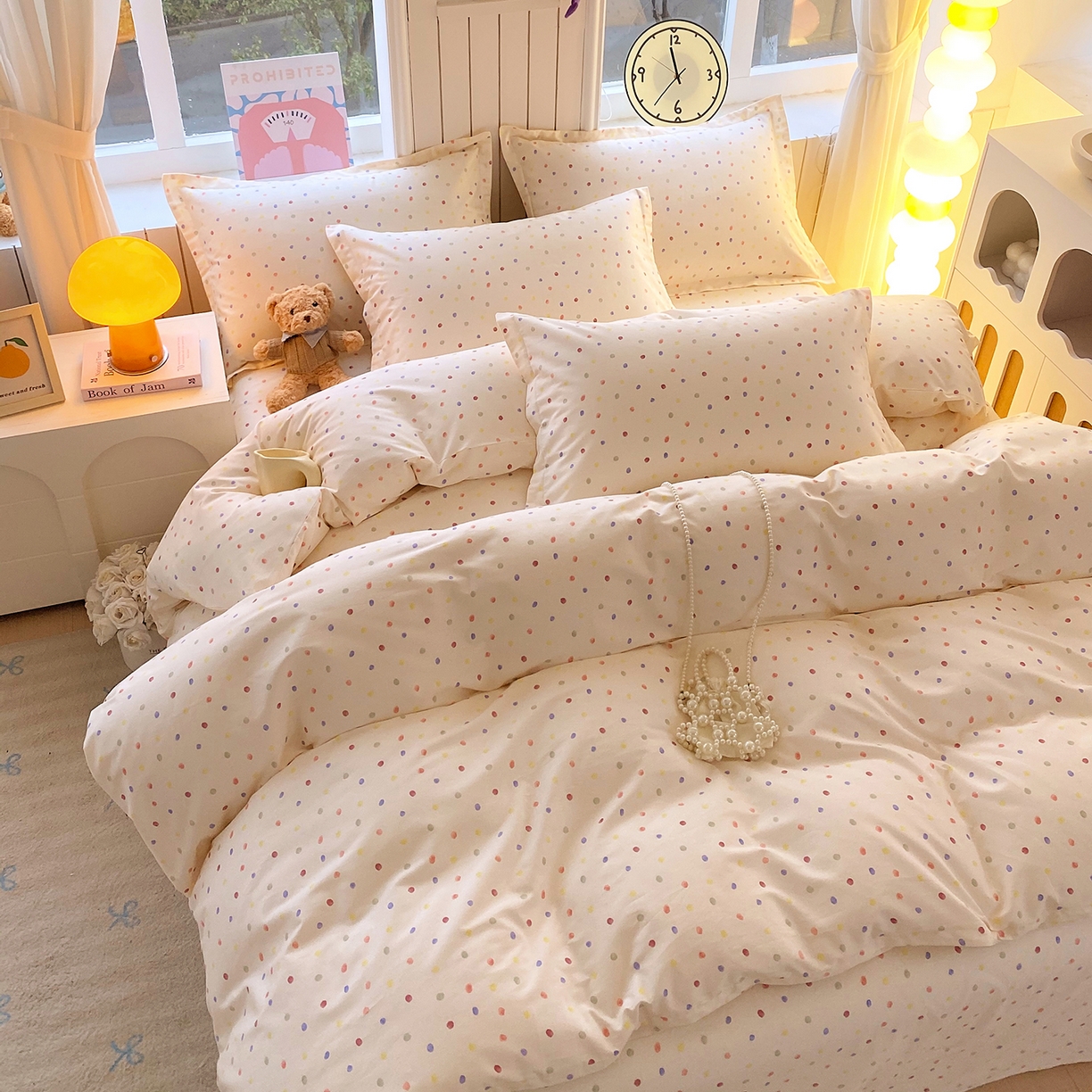 91家纺网 家纺一手货源 找家纺 金丝兔 2026新款ins新疆全棉印花小清新纯棉单被套（提供买家秀和质检报告） 奶油波点