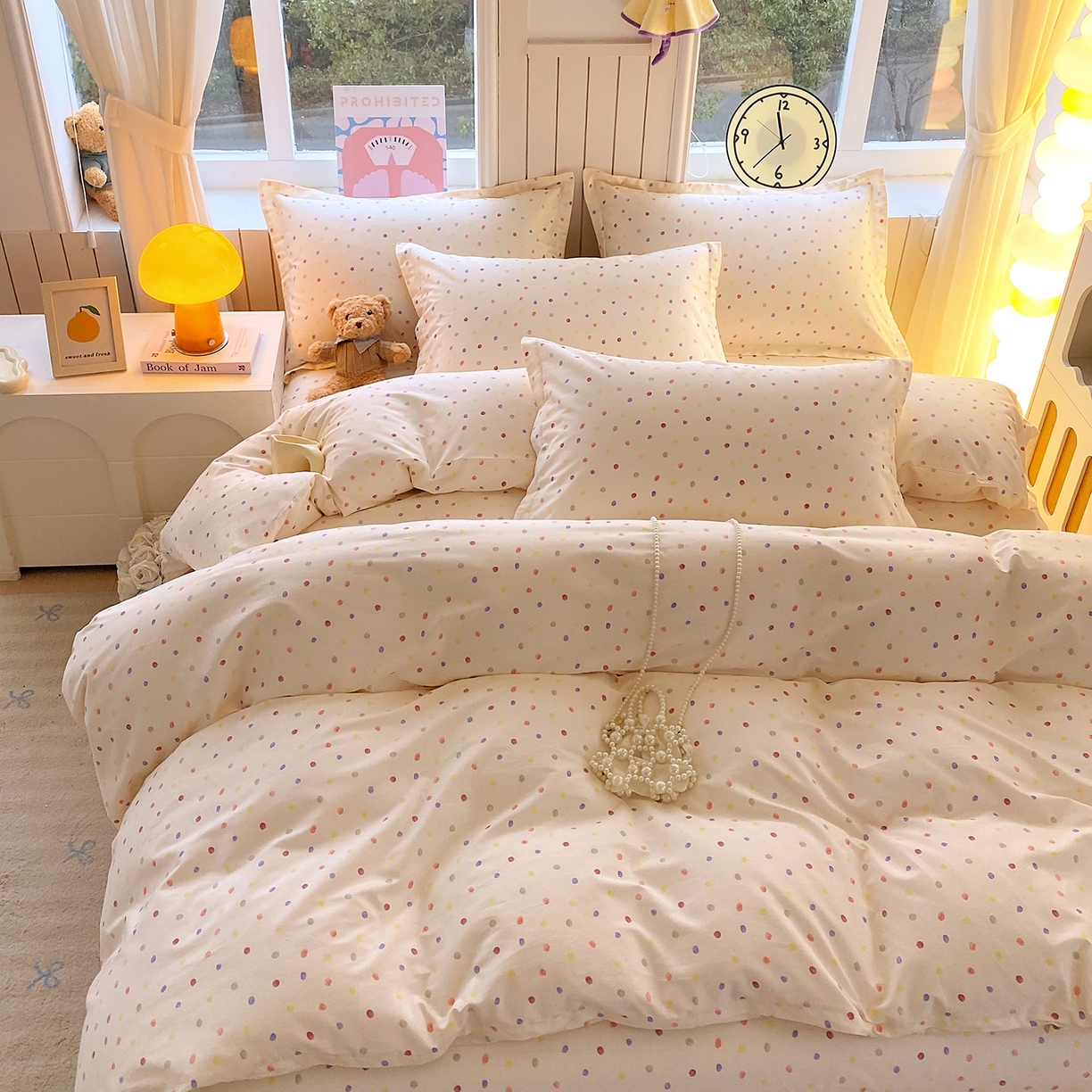 91家纺网 家纺一手货源 找家纺 金丝兔 2026新款ins新疆全棉印花小清新纯棉单被套（提供买家秀和质检报告） 奶油波点