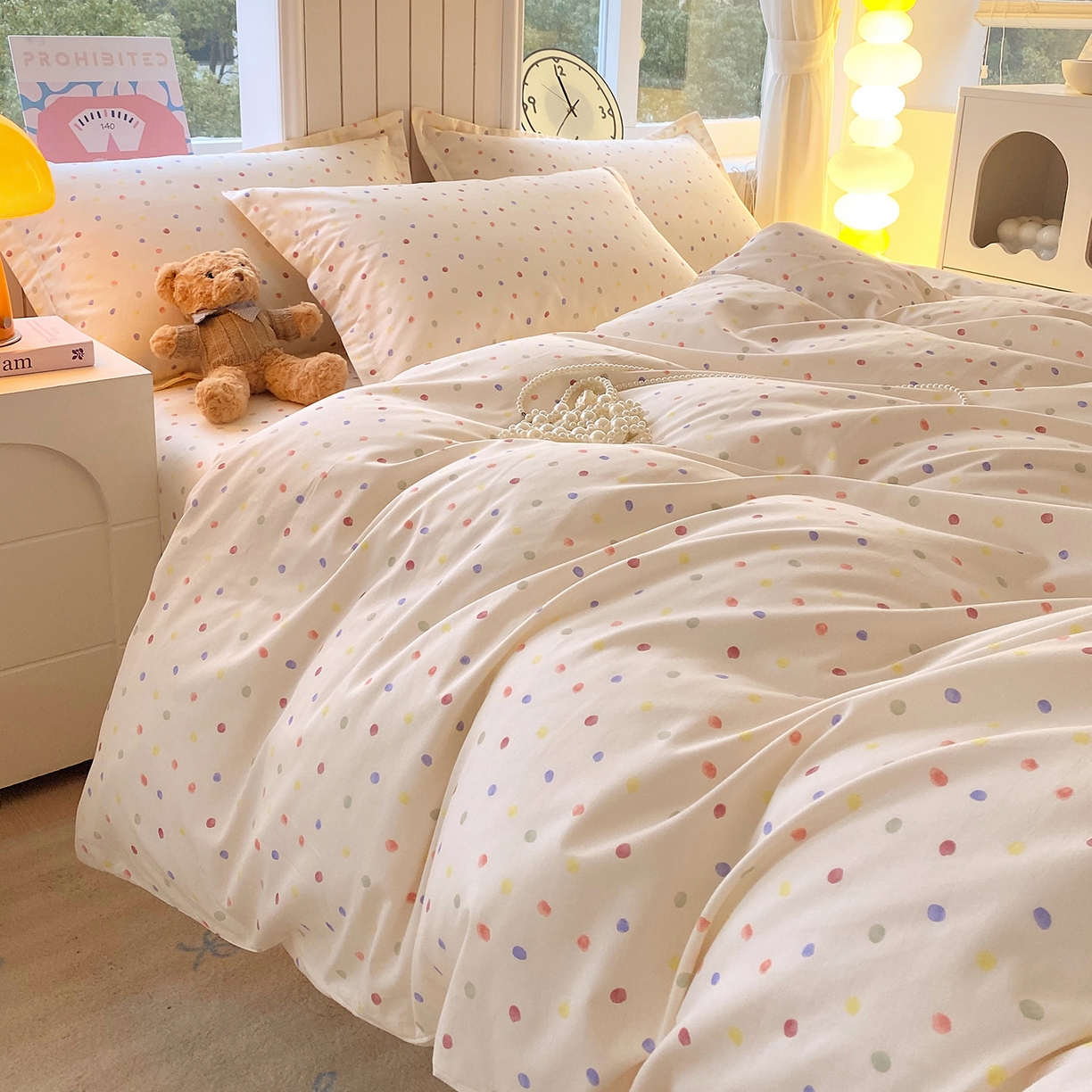 91家纺网 家纺一手货源 找家纺 金丝兔 2026新款ins新疆全棉印花小清新纯棉单被套（提供买家秀和质检报告） 奶油波点