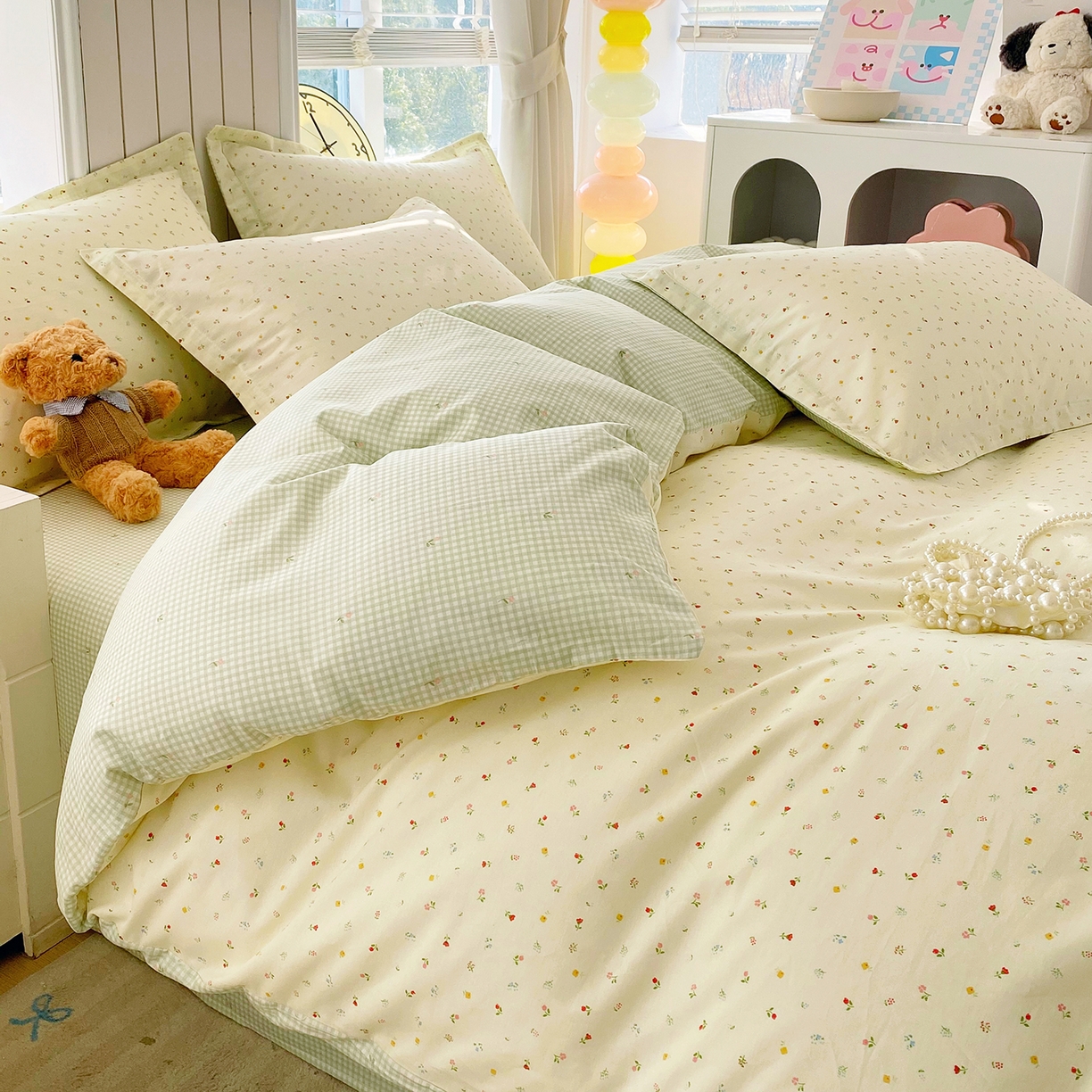 91家纺网 家纺一手货源 找家纺 金丝兔 2026新款ins新疆全棉印花小清新纯棉单被套（提供买家秀和质检报告） 泡芙小花