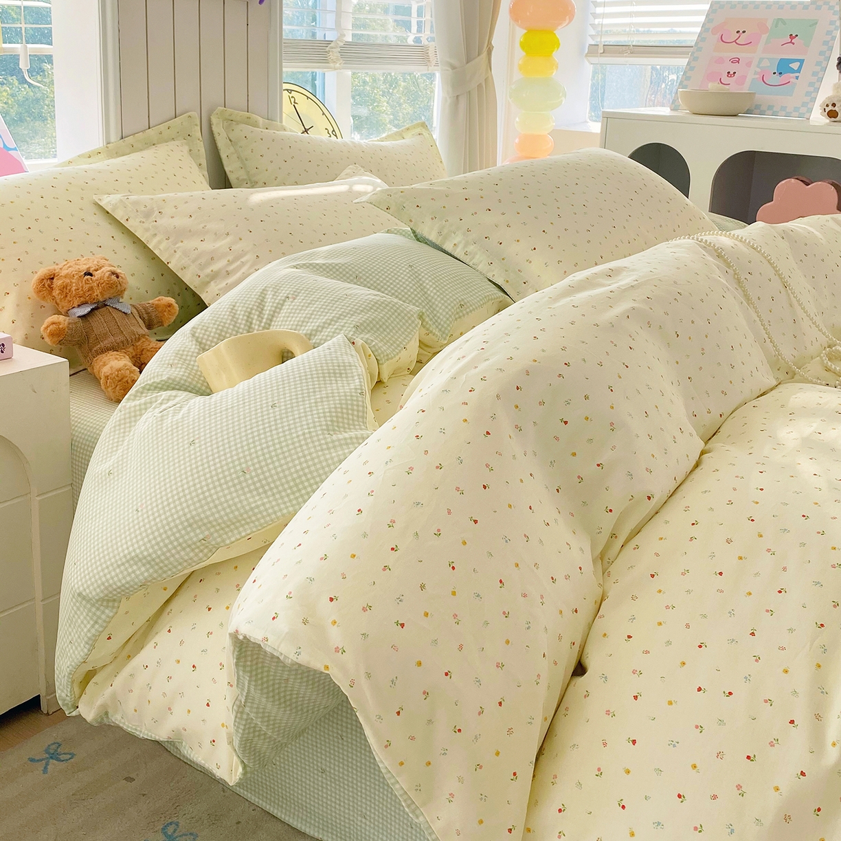 91家纺网 家纺一手货源 找家纺 金丝兔 2026新款ins新疆全棉印花小清新纯棉单被套（提供买家秀和质检报告） 泡芙小花