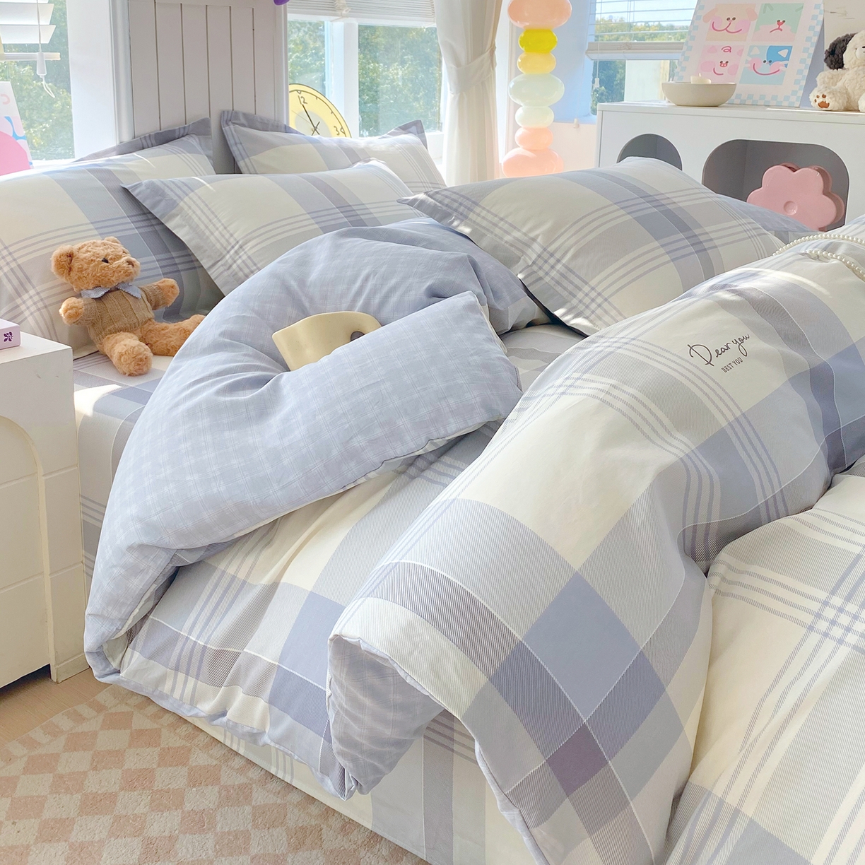 91家纺网 家纺一手货源 找家纺 金丝兔 2026新款ins新疆全棉印花小清新纯棉单被套（提供买家秀和质检报告） 浅格念