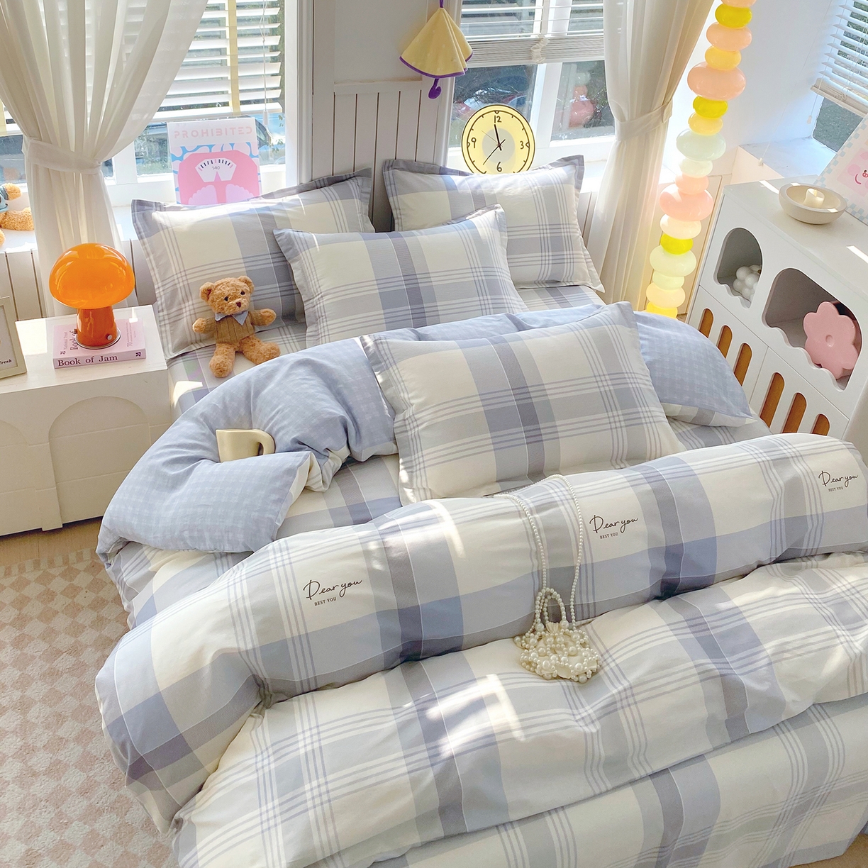 91家纺网 家纺一手货源 找家纺 金丝兔 2026新款ins新疆全棉印花小清新纯棉单被套（提供买家秀和质检报告） 浅格念