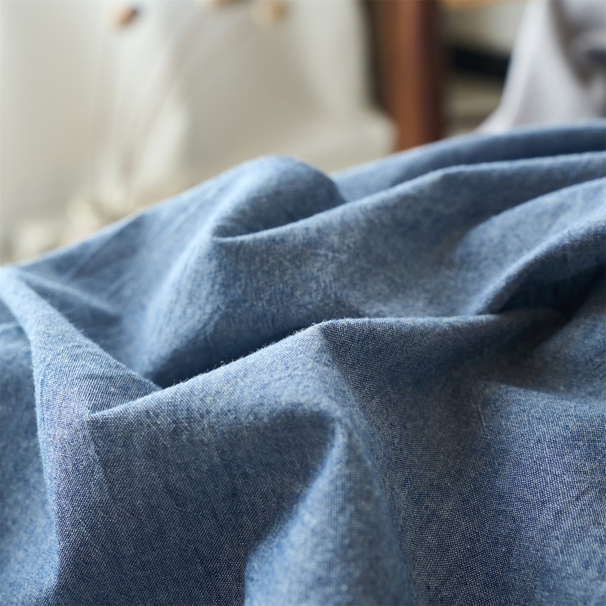 91家纺网 家纺一手货源 找家纺 兰紫橙家纺 2026新款A类色织纯色全棉水洗棉四件套 全棉水洗棉-牛仔蓝+浅灰