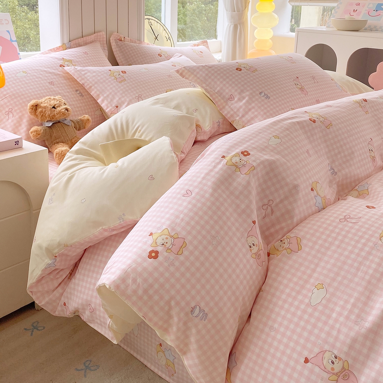 91家纺网 家纺一手货源 找家纺 金丝兔 2026新款ins新疆全棉印花小清新纯棉单被套（提供买家秀和质检报告） 甜梦精灵-粉