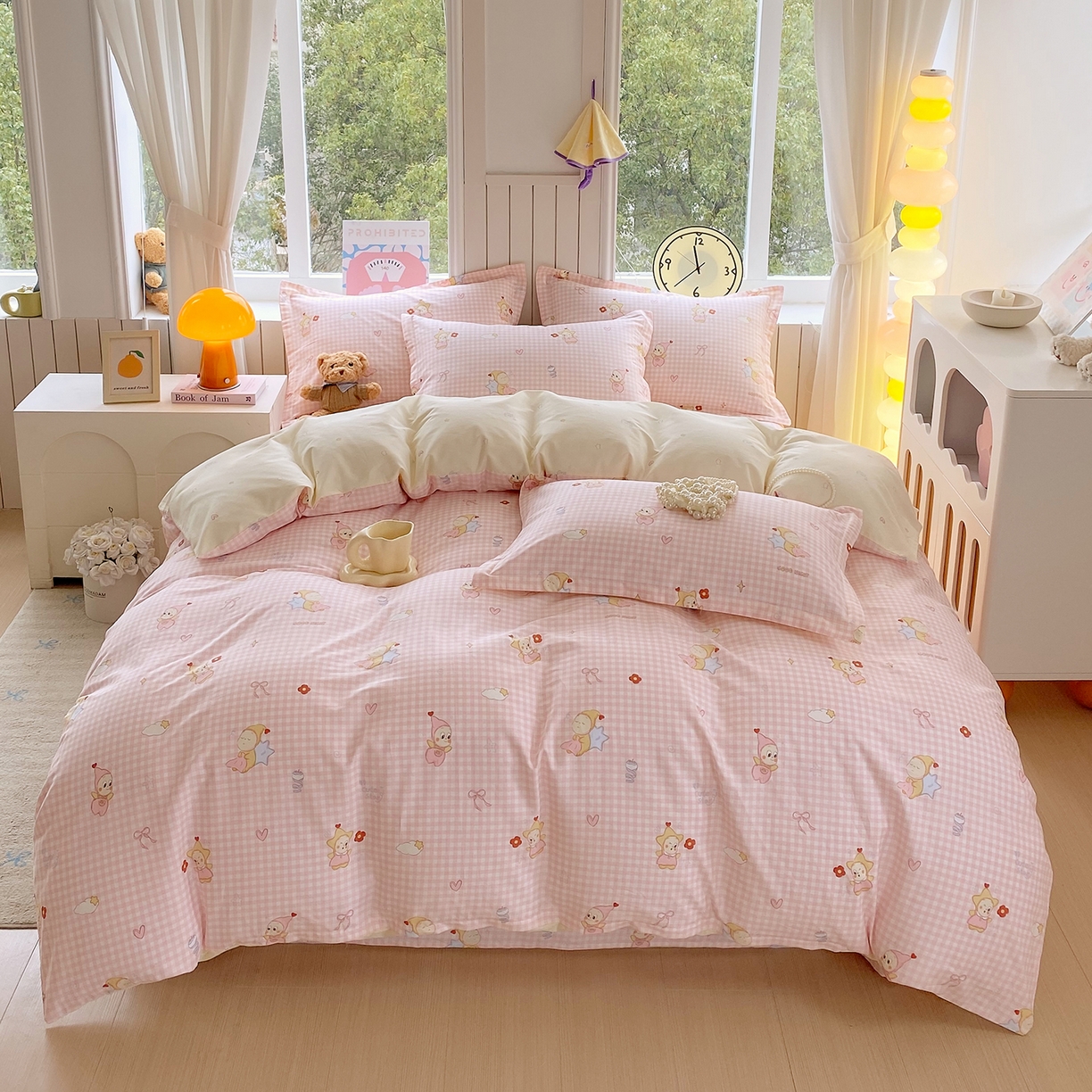 91家纺网 家纺一手货源 找家纺 金丝兔 2026新款ins新疆全棉印花小清新纯棉单被套（提供买家秀和质检报告） 甜梦精灵-粉