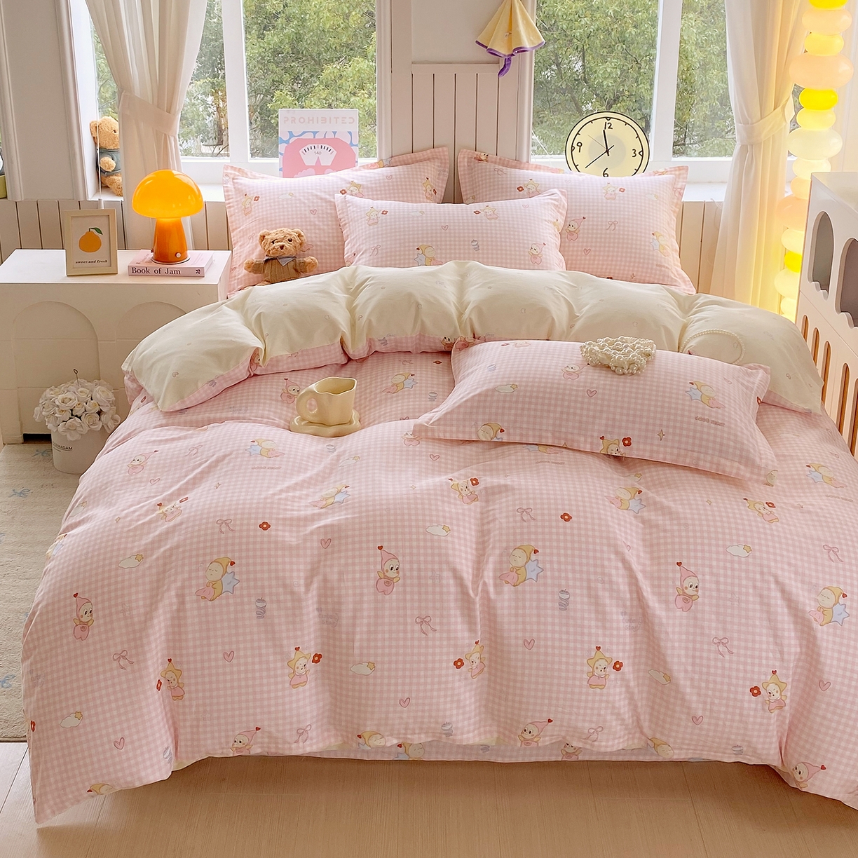 91家纺网 家纺一手货源 找家纺 金丝兔 2026新款ins新疆全棉印花小清新纯棉单被套（提供买家秀和质检报告） 甜梦精灵-粉