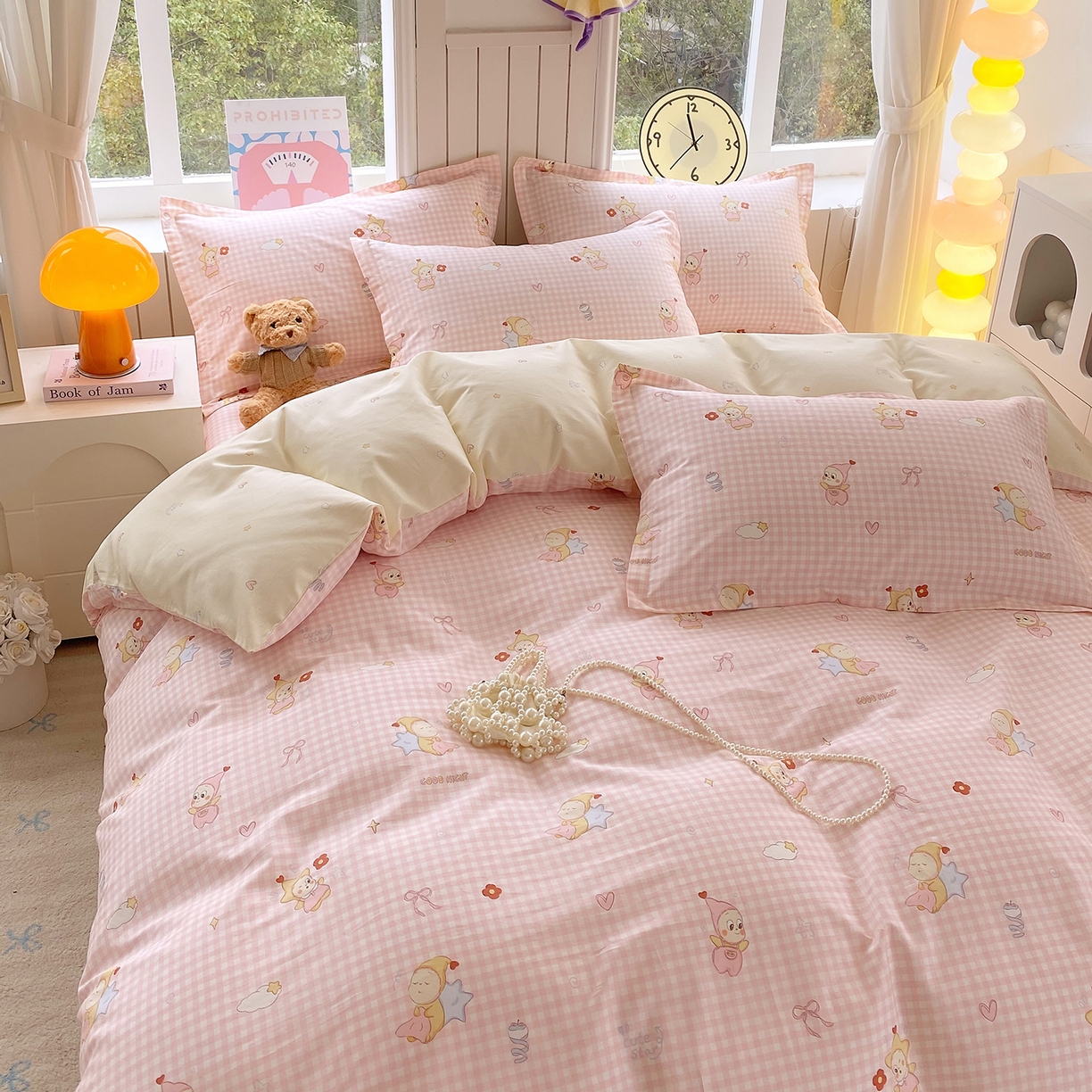 91家纺网 家纺一手货源 找家纺 金丝兔 2026新款ins新疆全棉印花小清新纯棉单被套（提供买家秀和质检报告） 甜梦精灵-粉