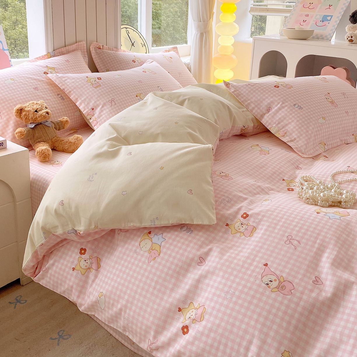 91家纺网 家纺一手货源 找家纺 金丝兔 2026新款ins新疆全棉印花小清新纯棉单被套（提供买家秀和质检报告） 甜梦精灵-粉