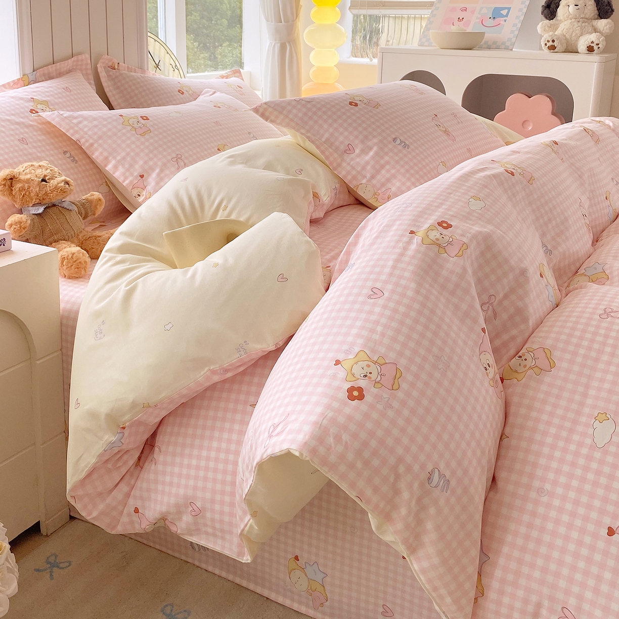 91家纺网 家纺一手货源 找家纺 金丝兔 2026新款ins新疆全棉印花小清新纯棉单被套（提供买家秀和质检报告） 甜梦精灵-粉