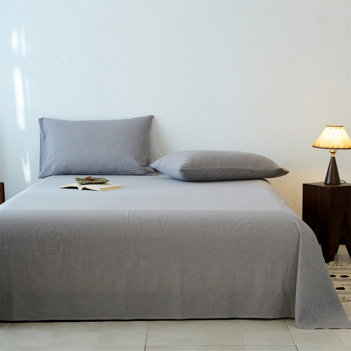 91家纺网 家纺一手货源 找家纺 兰紫橙家纺 2026新款A类色织纯色全棉水洗棉四件套 全棉水洗棉-浅灰