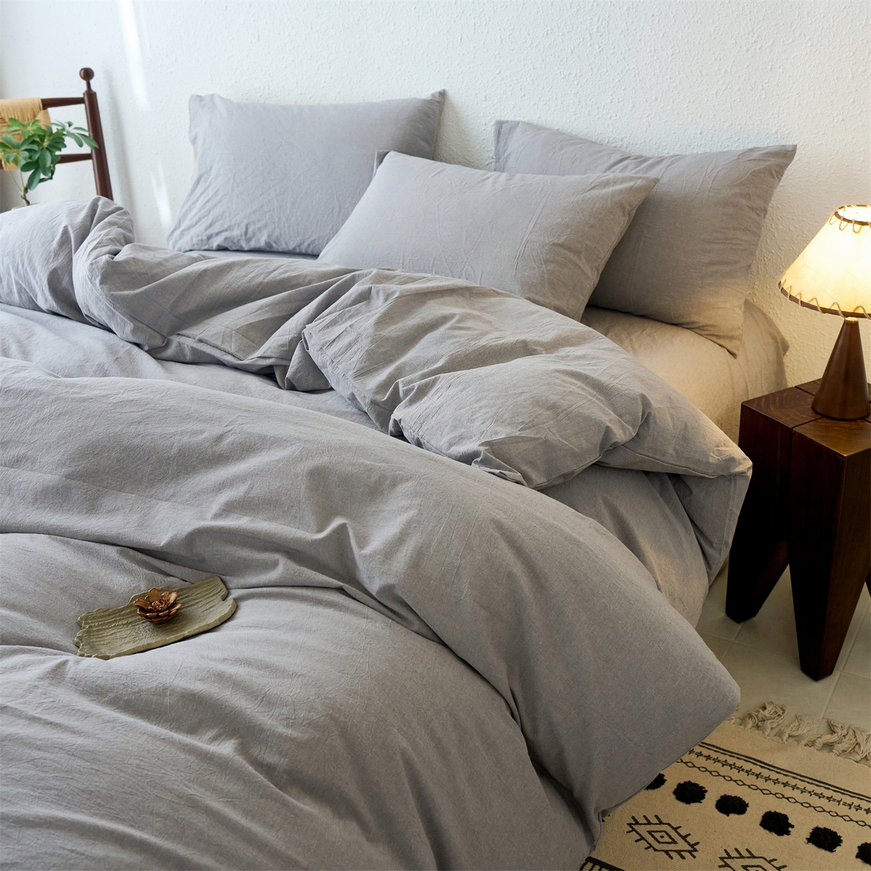 91家纺网 家纺一手货源 找家纺 兰紫橙家纺 2026新款A类色织纯色全棉水洗棉四件套 全棉水洗棉-浅灰