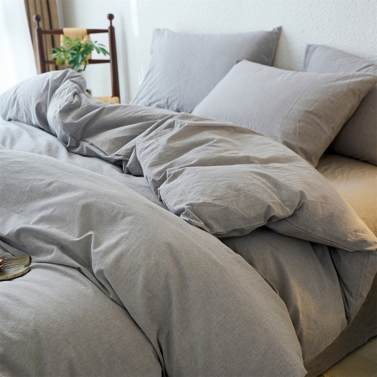 91家纺网 家纺一手货源 找家纺 兰紫橙家纺 2026新款A类色织纯色全棉水洗棉四件套 全棉水洗棉-浅灰