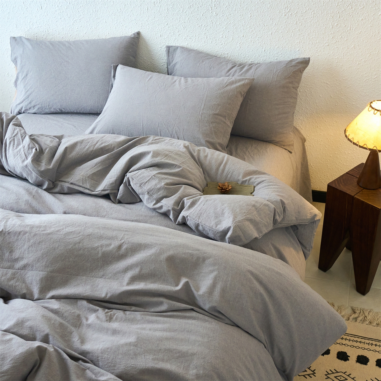 91家纺网 家纺一手货源 找家纺 兰紫橙家纺 2026新款A类色织纯色全棉水洗棉四件套 全棉水洗棉-浅灰