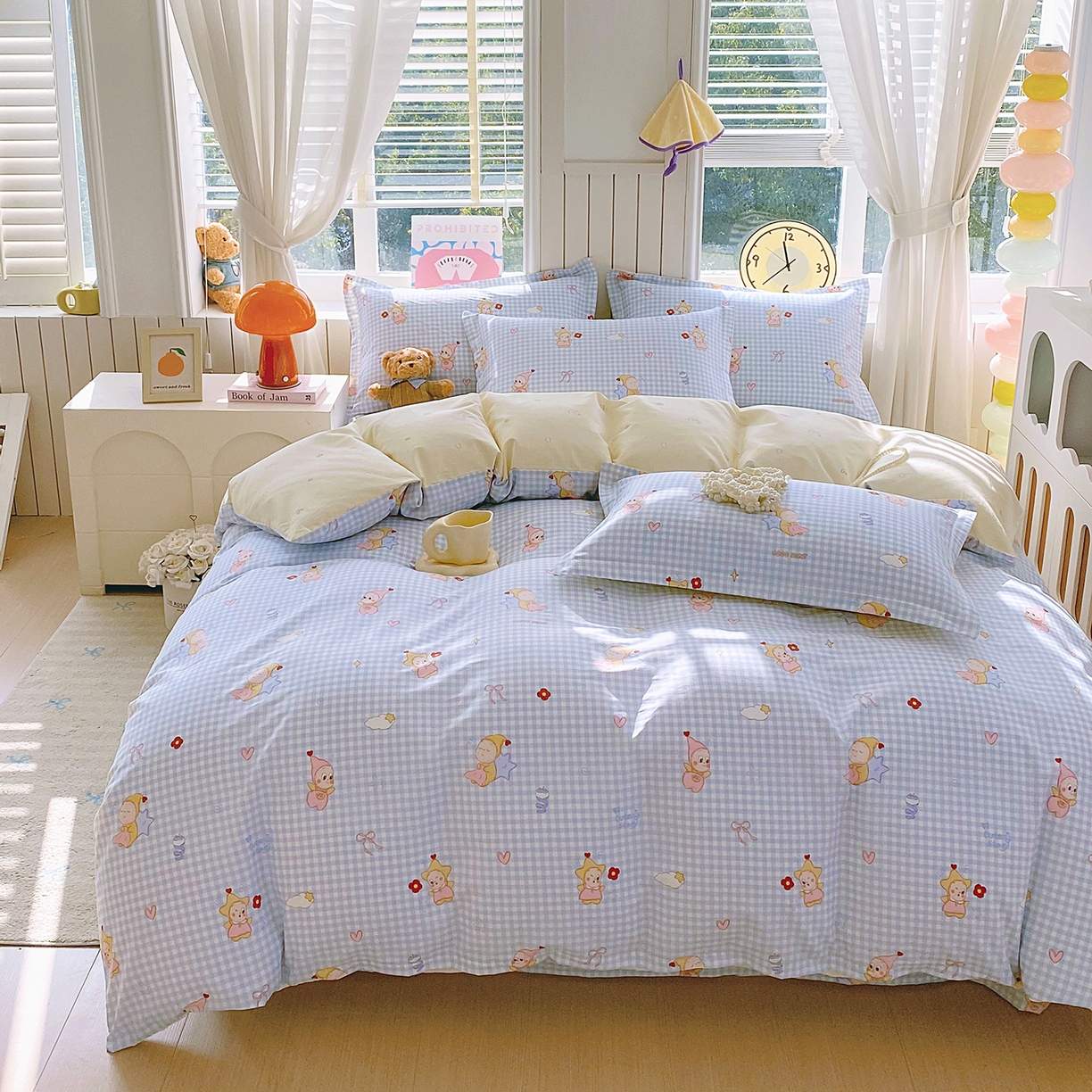 91家纺网 家纺一手货源 找家纺 金丝兔 2026新款ins新疆全棉印花小清新纯棉单被套（提供买家秀和质检报告） 甜梦精灵-蓝