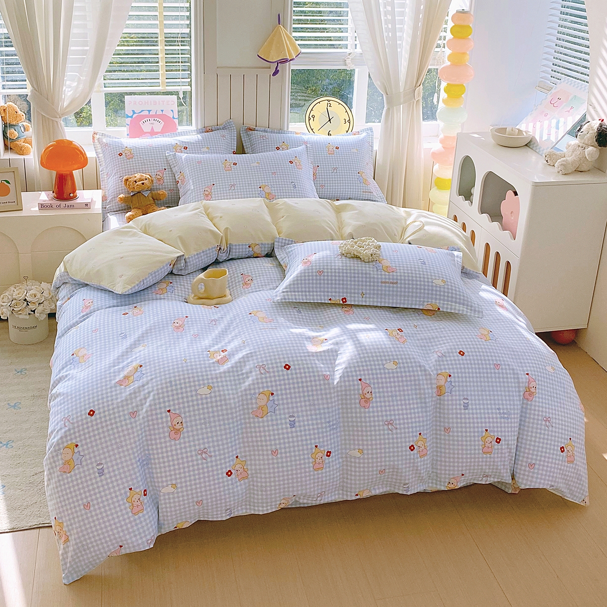 91家纺网 家纺一手货源 找家纺 金丝兔 2026新款ins新疆全棉印花小清新纯棉单被套（提供买家秀和质检报告） 甜梦精灵-蓝