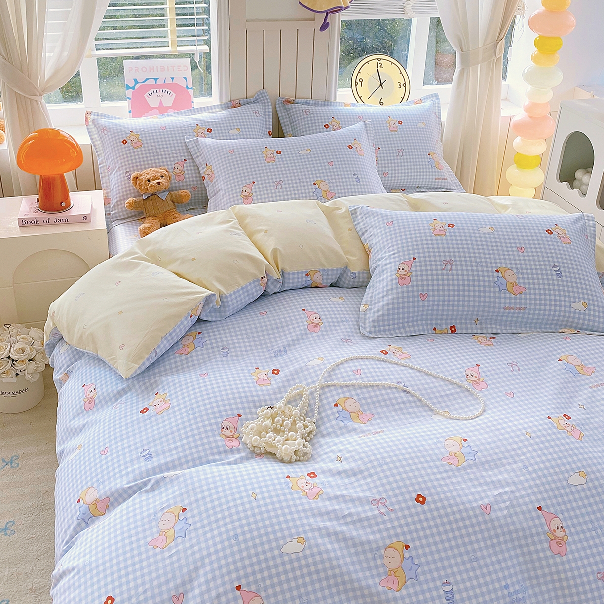 91家纺网 家纺一手货源 找家纺 金丝兔 2026新款ins新疆全棉印花小清新纯棉单被套（提供买家秀和质检报告） 甜梦精灵-蓝