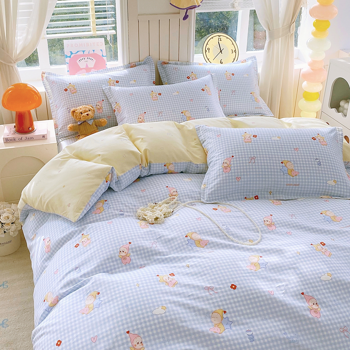 91家纺网 家纺一手货源 找家纺 金丝兔 2026新款ins新疆全棉印花小清新纯棉单被套（提供买家秀和质检报告） 甜梦精灵-蓝