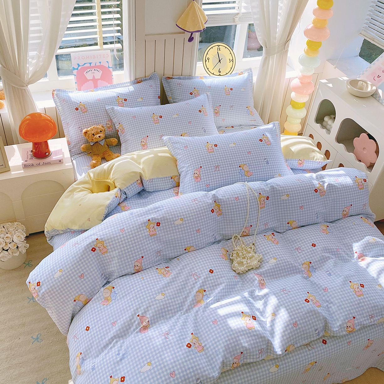 91家纺网 家纺一手货源 找家纺 金丝兔 2026新款ins新疆全棉印花小清新纯棉单被套（提供买家秀和质检报告） 甜梦精灵-蓝