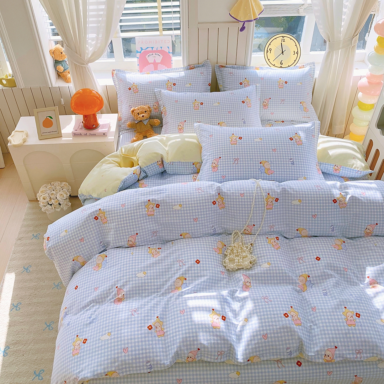 91家纺网 家纺一手货源 找家纺 金丝兔 2026新款ins新疆全棉印花小清新纯棉单被套（提供买家秀和质检报告） 甜梦精灵-蓝