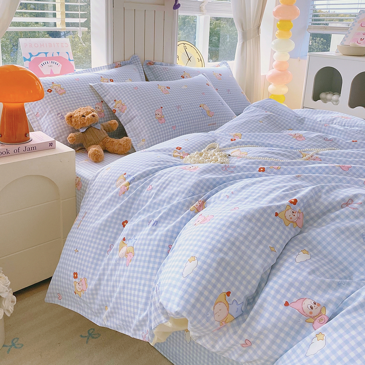 91家纺网 家纺一手货源 找家纺 金丝兔 2026新款ins新疆全棉印花小清新纯棉单被套（提供买家秀和质检报告） 甜梦精灵-蓝