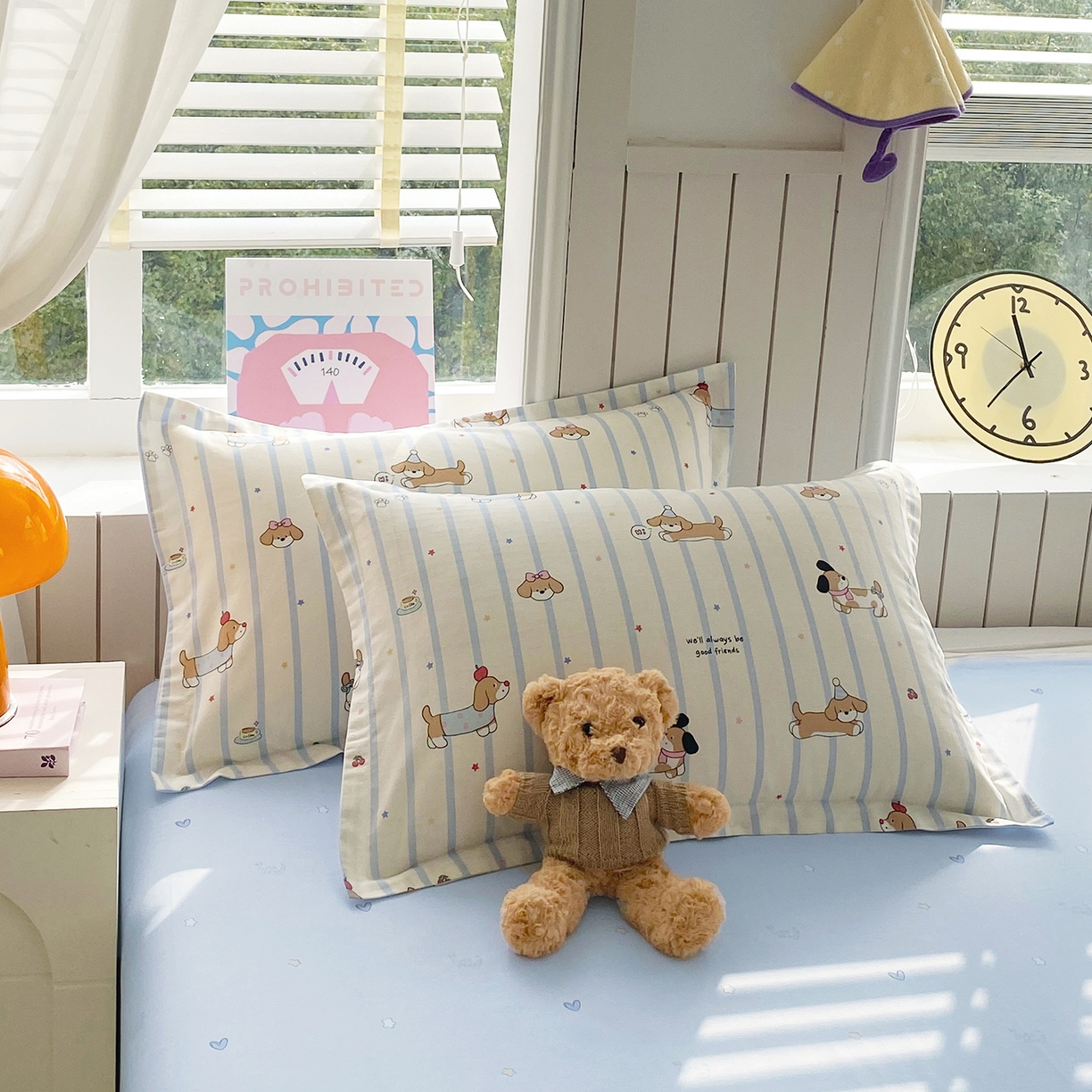 91家纺网 家纺一手货源 找家纺 金丝兔 2026新款ins新疆全棉印花小清新纯棉单被套（提供买家秀和质检报告） 条纹小狗