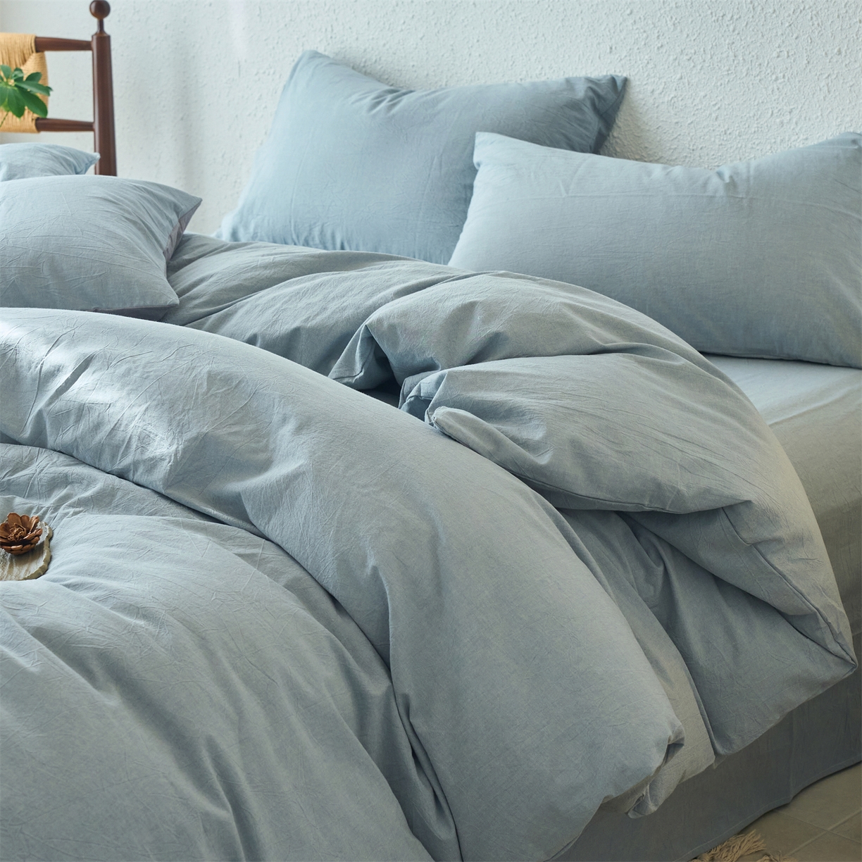 91家纺网 家纺一手货源 找家纺 兰紫橙家纺 2026新款A类色织纯色全棉水洗棉四件套 全棉水洗棉-浅蓝