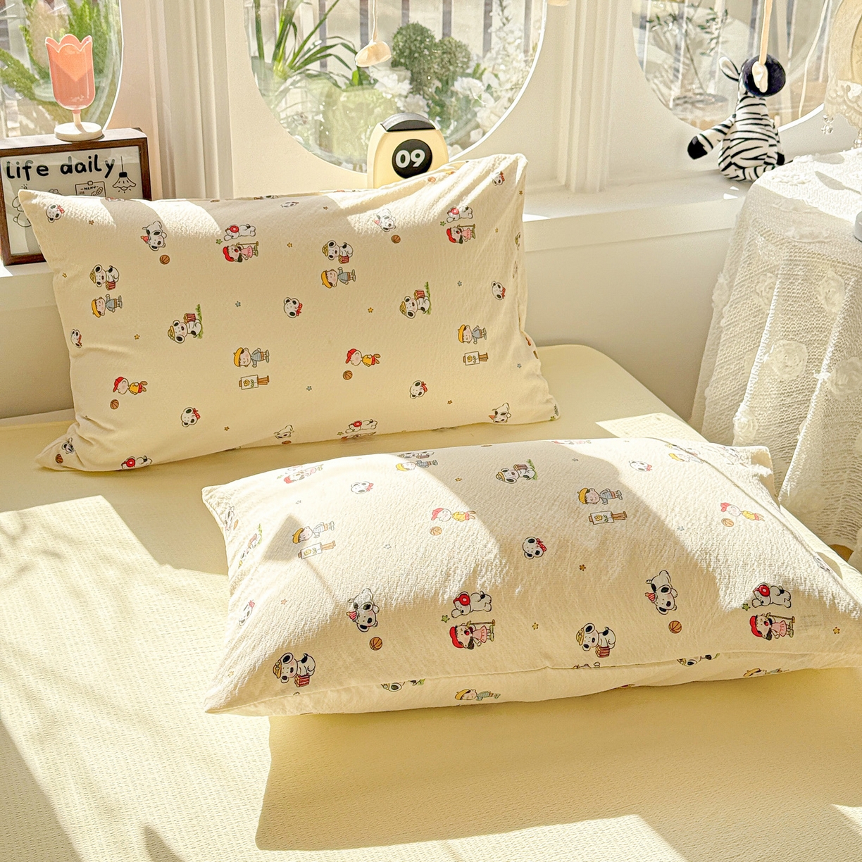 91家纺网 家纺一手货源 找家纺 （总）朵朵家纺 2026新款云感木棉皱皱纱双层纱印花单枕套枕套单件单品枕套