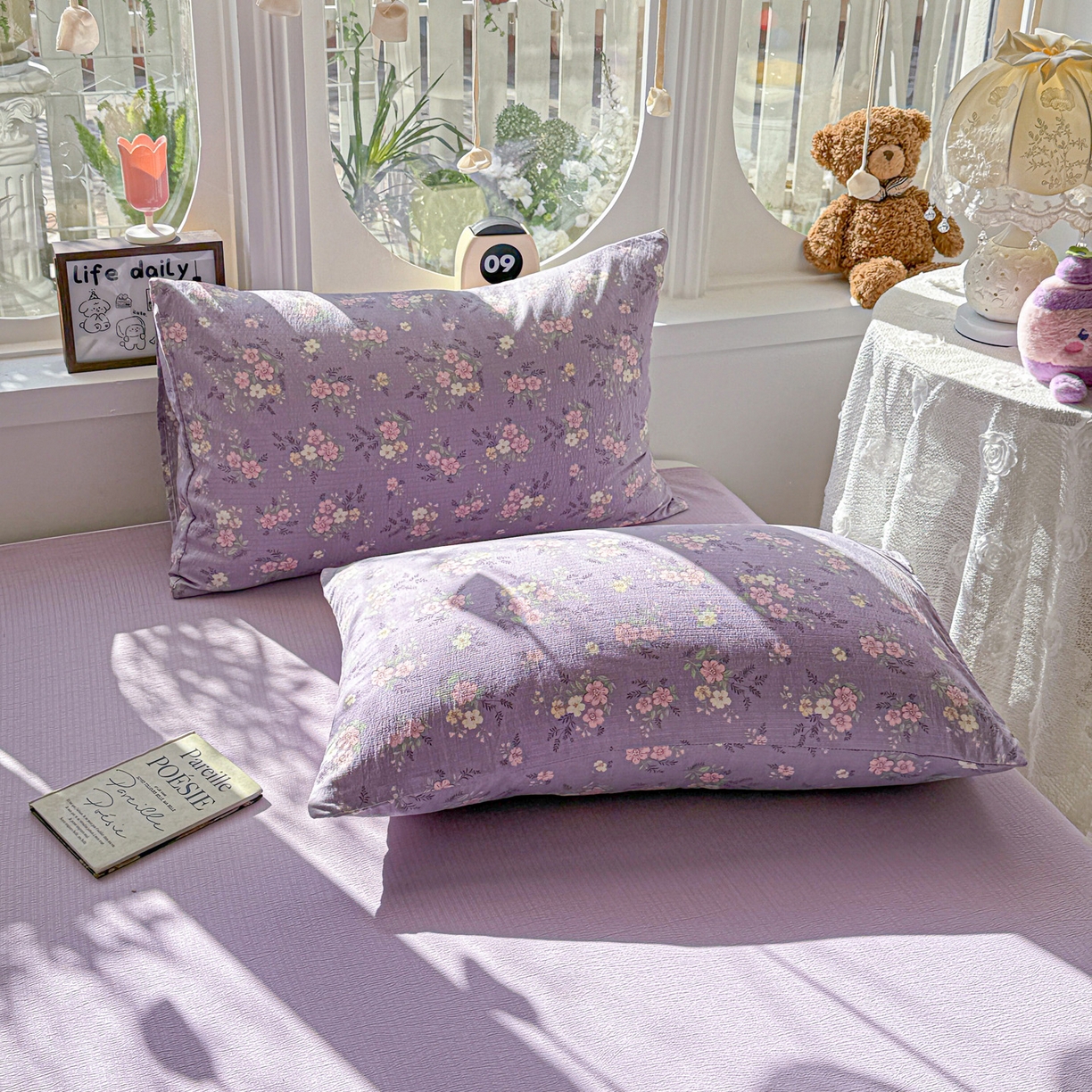 91家纺网 家纺一手货源 找家纺 （总）朵朵家纺 2026新款云感木棉皱皱纱双层纱印花单枕套枕套单件单品枕套