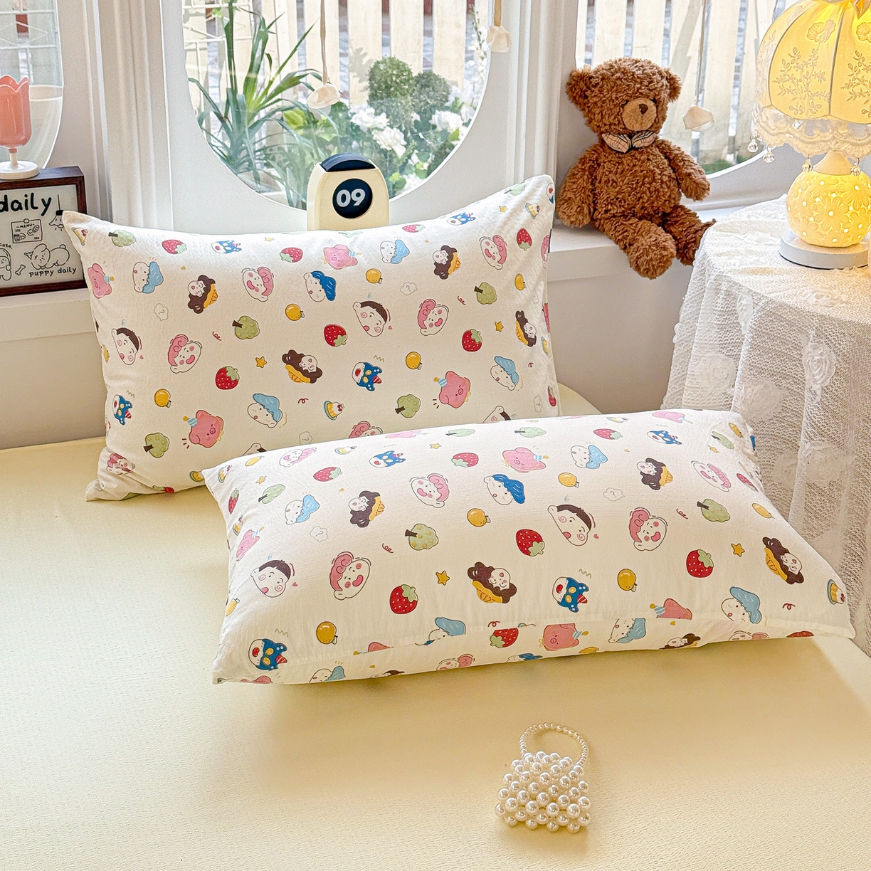 91家纺网 家纺一手货源 找家纺 （总）朵朵家纺 2026新款云感木棉皱皱纱双层纱印花单枕套枕套单件单品枕套