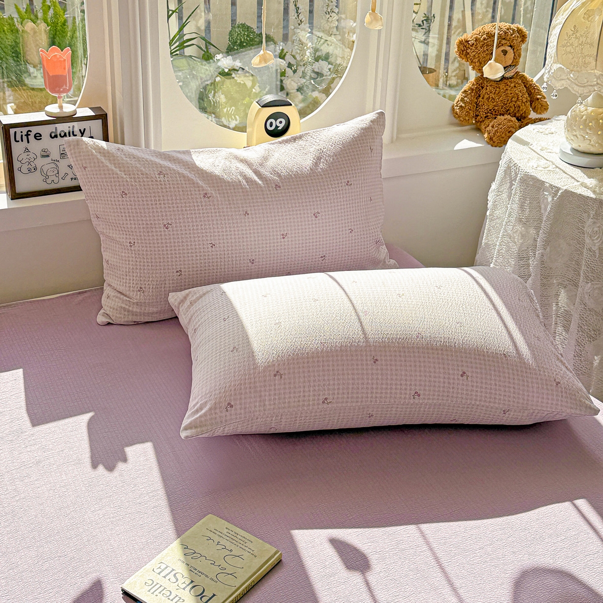 91家纺网 家纺一手货源 找家纺 （总）朵朵家纺 2026新款云感木棉皱皱纱双层纱印花单枕套枕套单件单品枕套