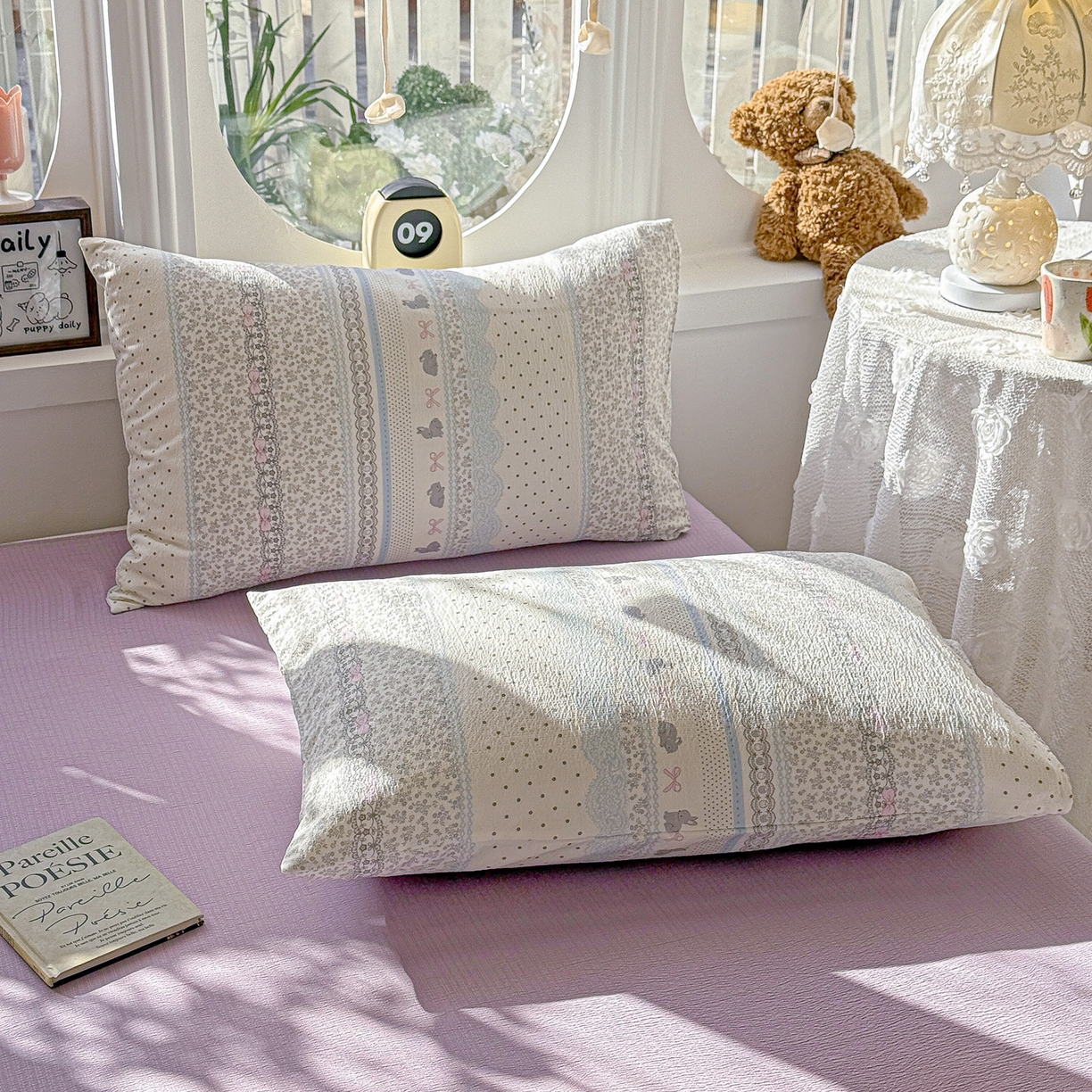 91家纺网 家纺一手货源 找家纺 （总）朵朵家纺 2026新款云感木棉皱皱纱双层纱印花单枕套枕套单件单品枕套