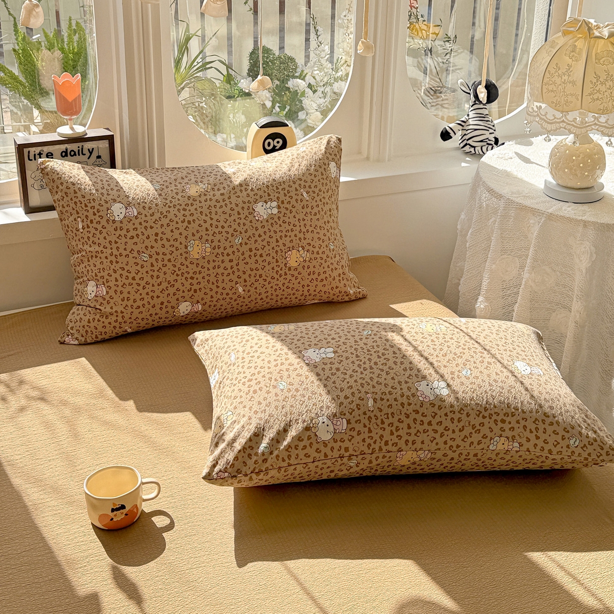 朵朵家纺 2026新款云感木棉皱皱纱双层纱印花单枕套枕套单件单品枕套 豹纹KT