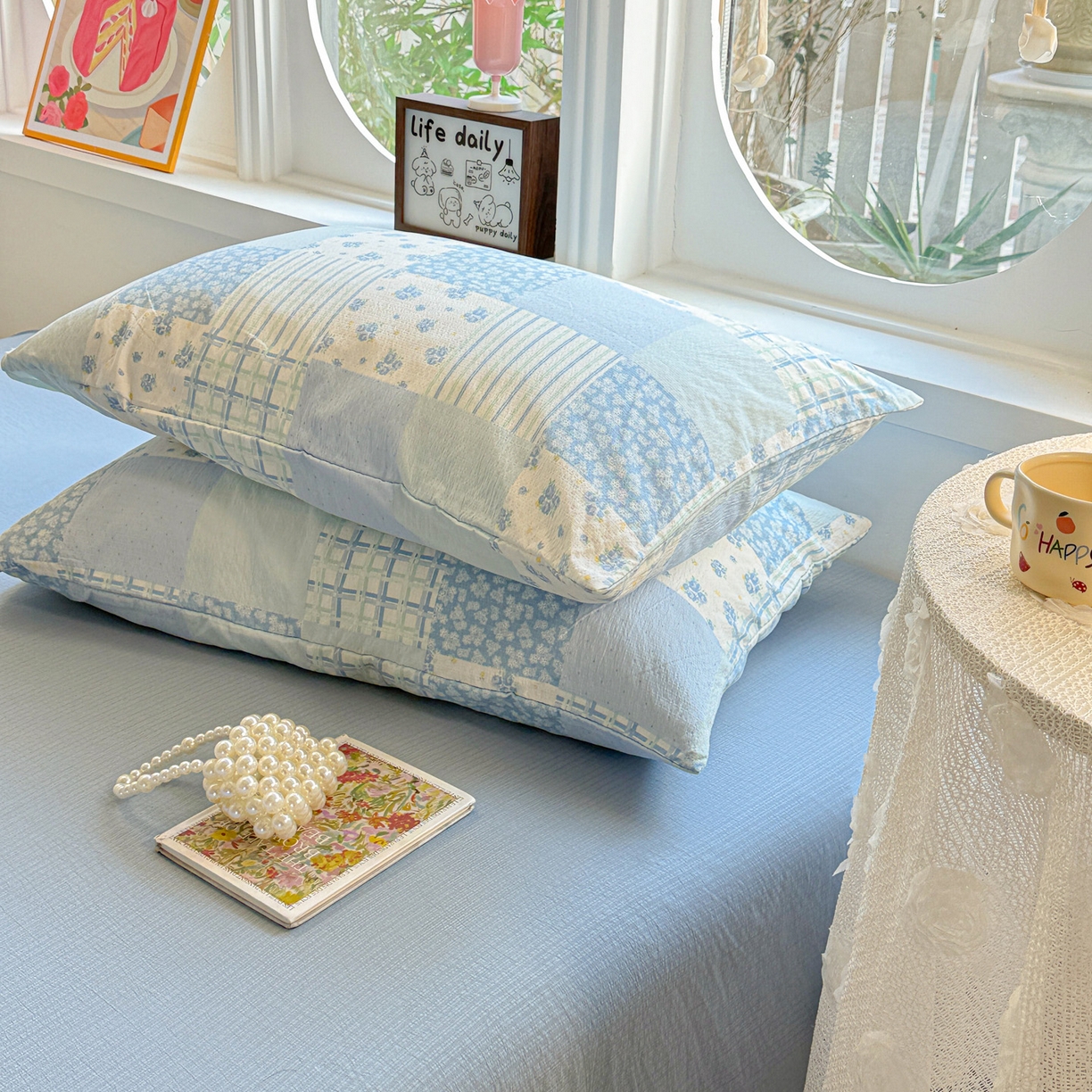 91家纺网 家纺一手货源 找家纺 朵朵家纺 2026新款云感木棉皱皱纱双层纱印花单枕套枕套单件单品枕套 兰溪