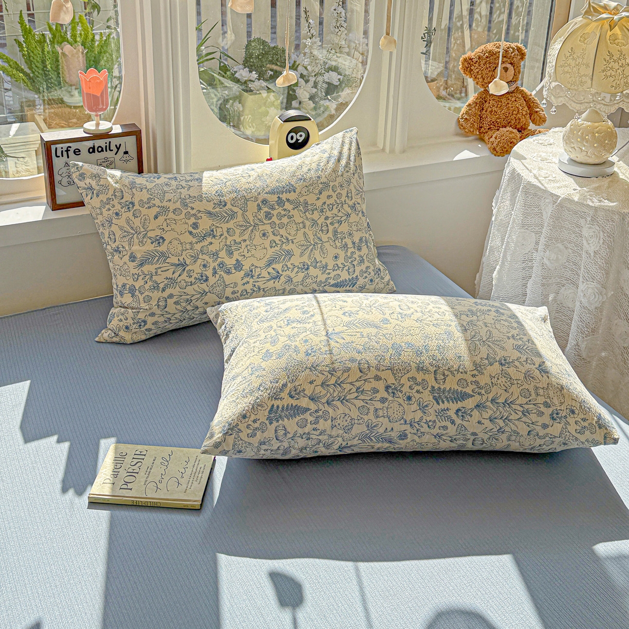 朵朵家纺 2026新款云感木棉皱皱纱双层纱印花单枕套枕套单件单品枕套 森林密语