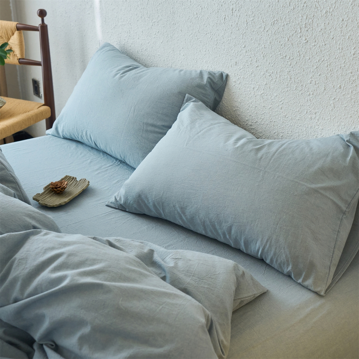 91家纺网 家纺一手货源 找家纺 兰紫橙家纺 2026新款A类色织纯色全棉水洗棉四件套 全棉水洗棉-浅蓝