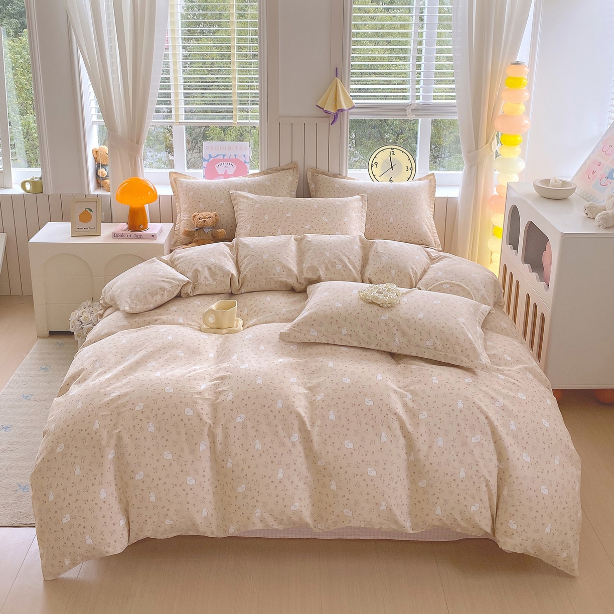 91家纺网 家纺一手货源 找家纺 金丝兔 2026新款ins新疆全棉印花小清新纯棉单被套（提供买家秀和质检报告） 仙妮兔