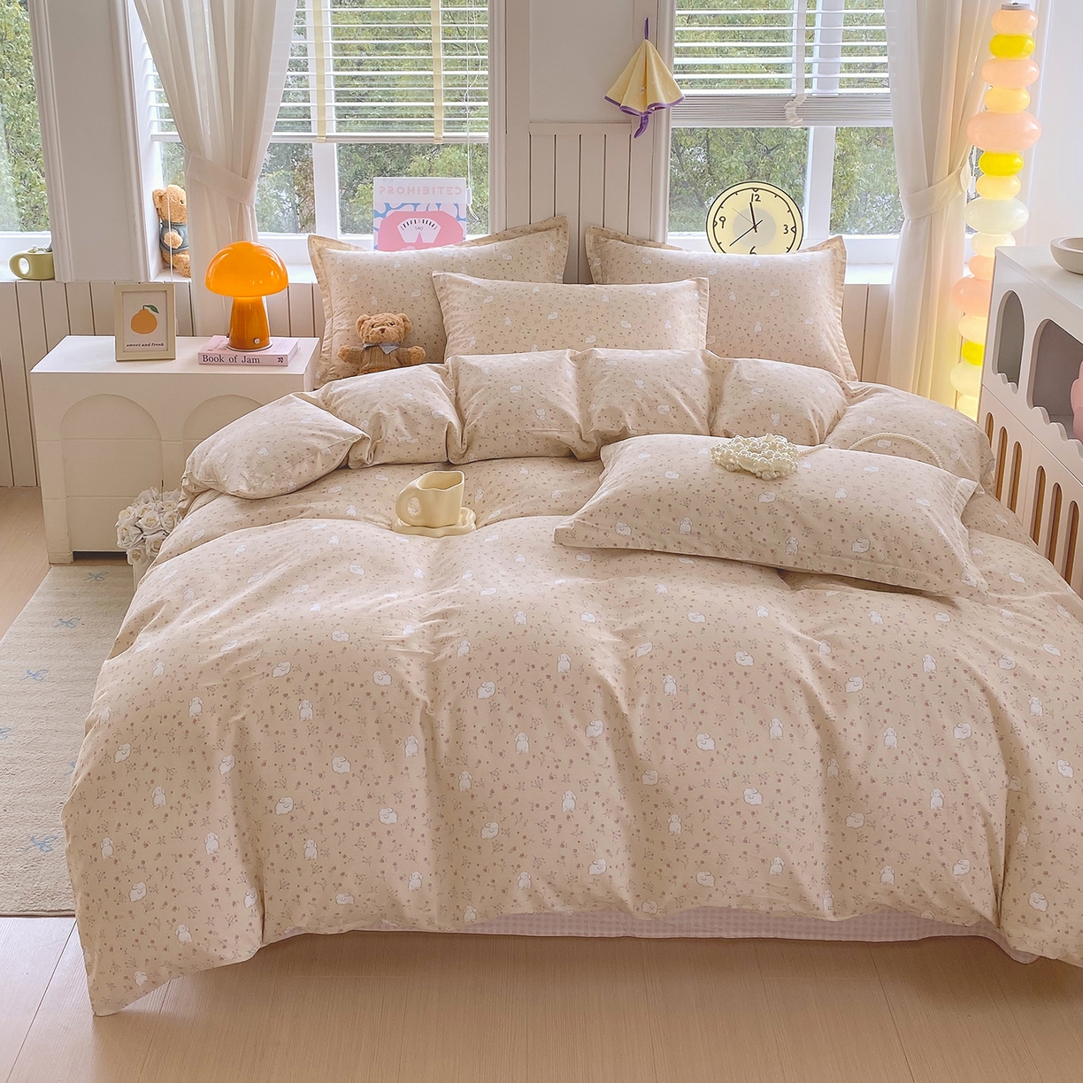 91家纺网 家纺一手货源 找家纺 金丝兔 2026新款ins新疆全棉印花小清新纯棉单被套（提供买家秀和质检报告） 仙妮兔