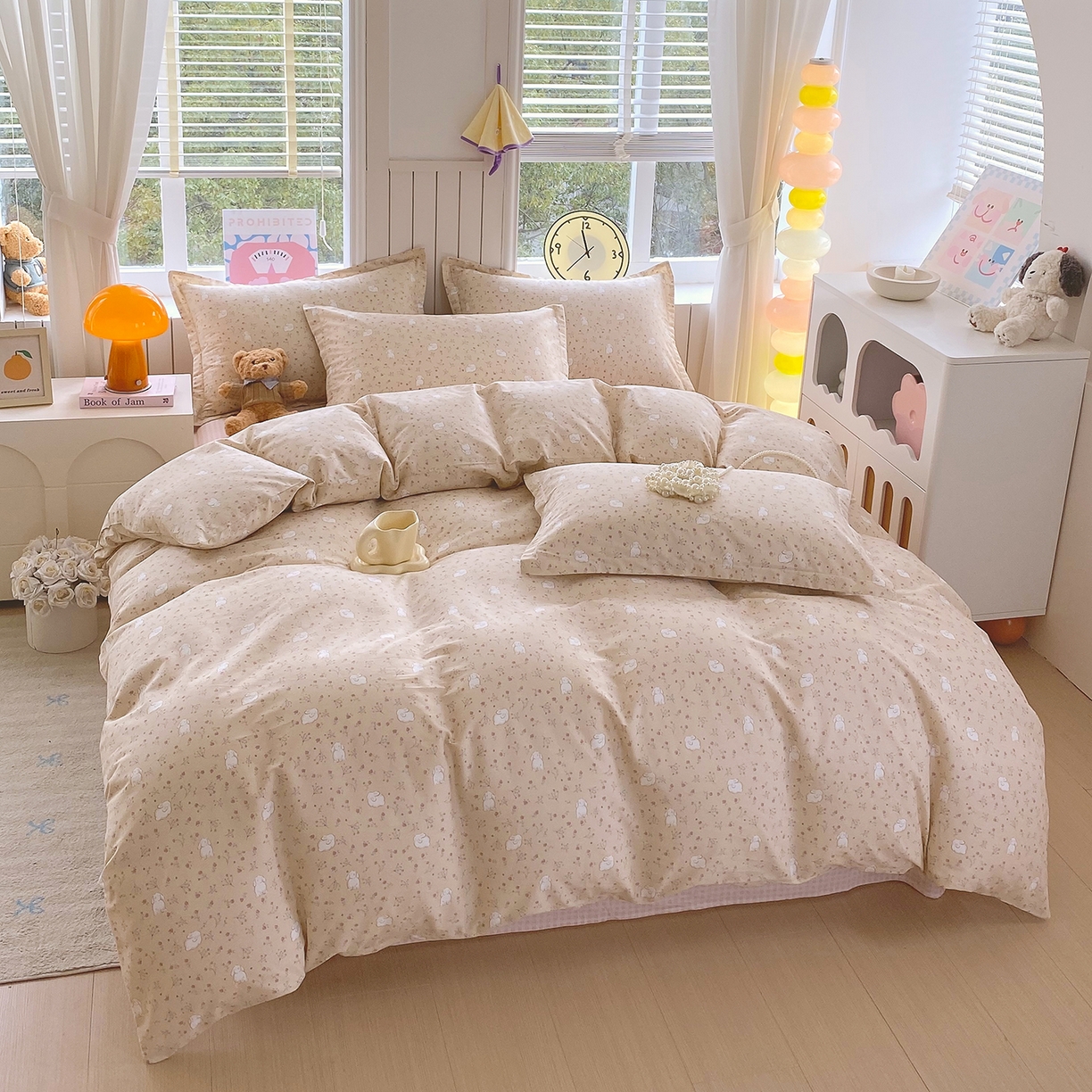 91家纺网 家纺一手货源 找家纺 金丝兔 2026新款ins新疆全棉印花小清新纯棉单被套（提供买家秀和质检报告） 仙妮兔