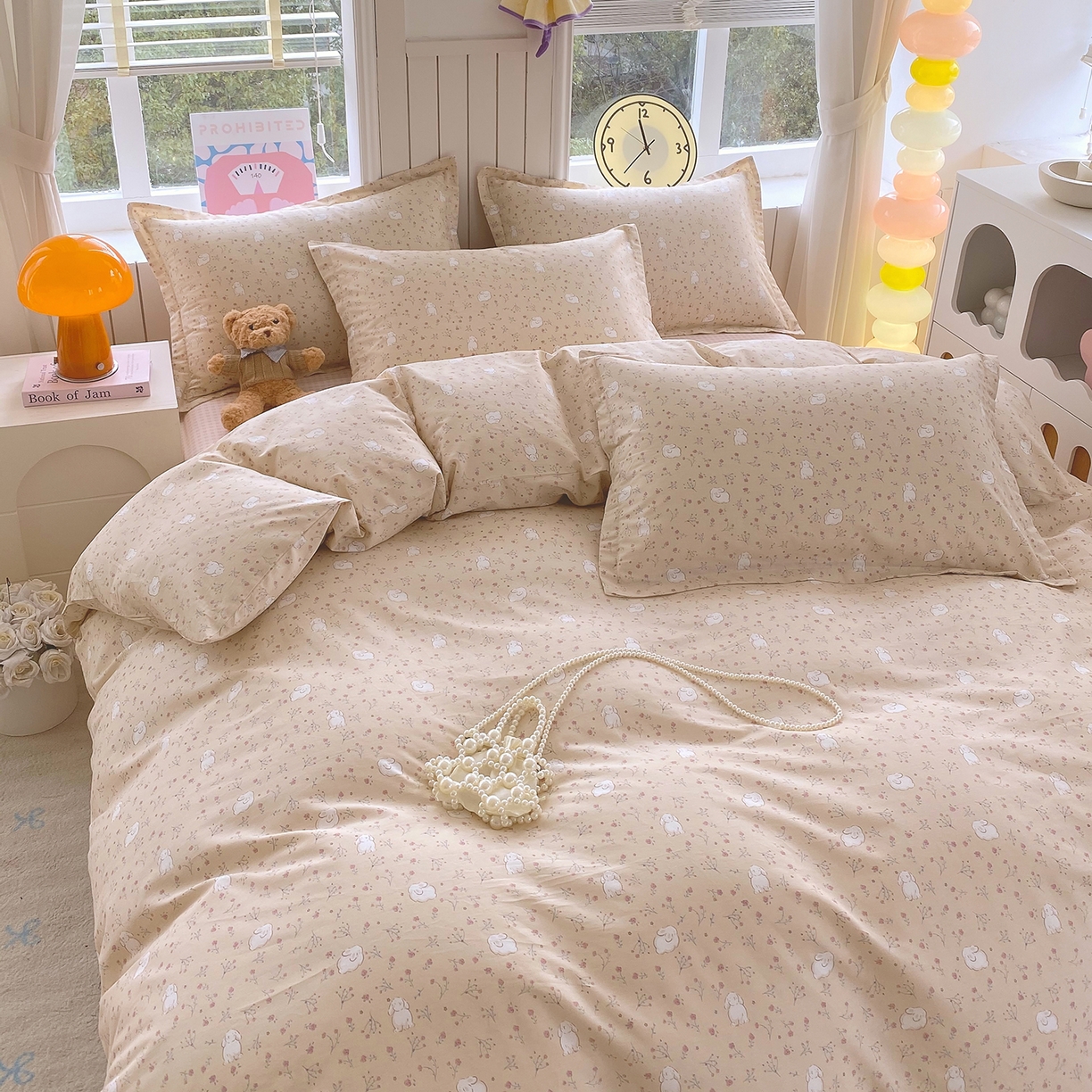 91家纺网 家纺一手货源 找家纺 金丝兔 2026新款ins新疆全棉印花小清新纯棉单被套（提供买家秀和质检报告） 仙妮兔