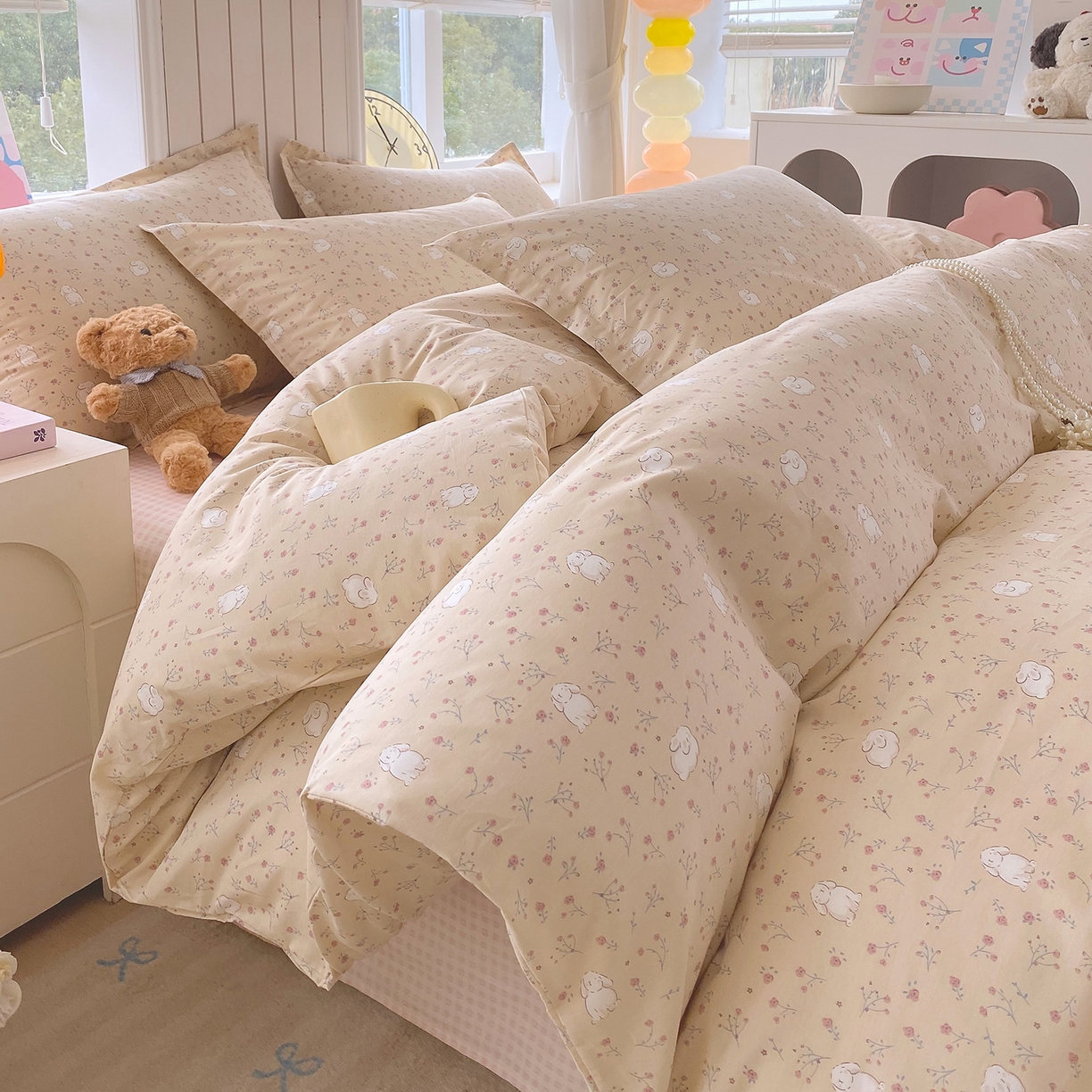 91家纺网 家纺一手货源 找家纺 金丝兔 2026新款ins新疆全棉印花小清新纯棉单被套（提供买家秀和质检报告） 仙妮兔