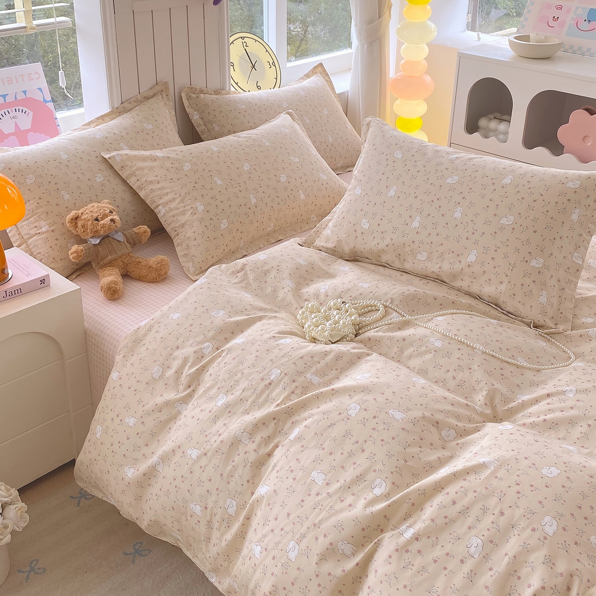 91家纺网 家纺一手货源 找家纺 金丝兔 2026新款ins新疆全棉印花小清新纯棉单被套（提供买家秀和质检报告） 仙妮兔