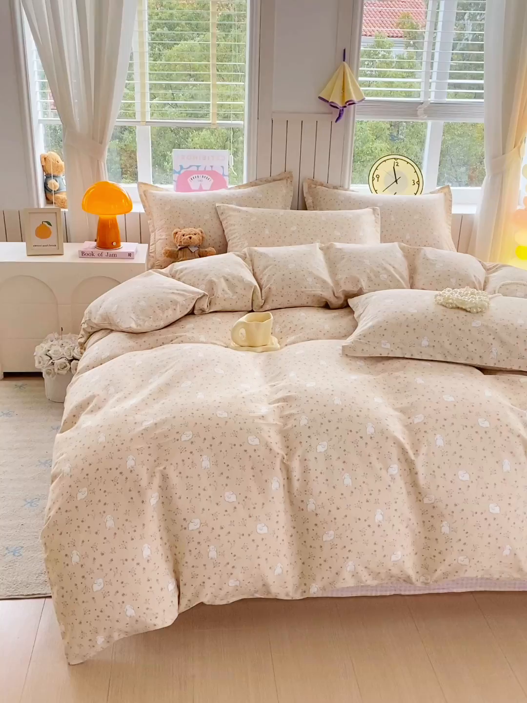 91家纺网 家纺一手货源 找家纺 金丝兔 2026新款ins新疆全棉印花小清新纯棉单被套（提供买家秀和质检报告） 仙妮兔