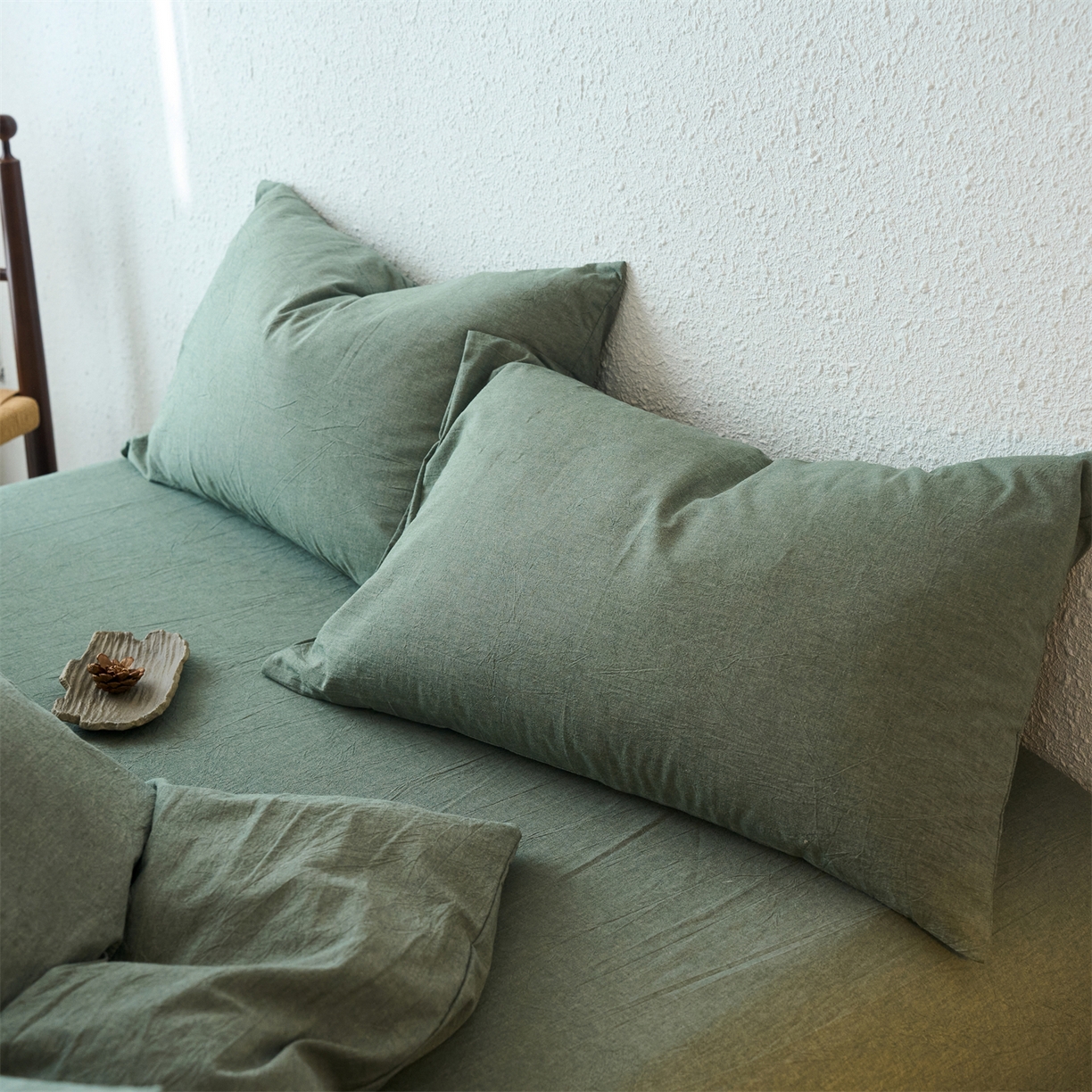 91家纺网 家纺一手货源 找家纺 兰紫橙家纺 2026新款A类色织纯色全棉水洗棉四件套 全棉水洗棉-松绿