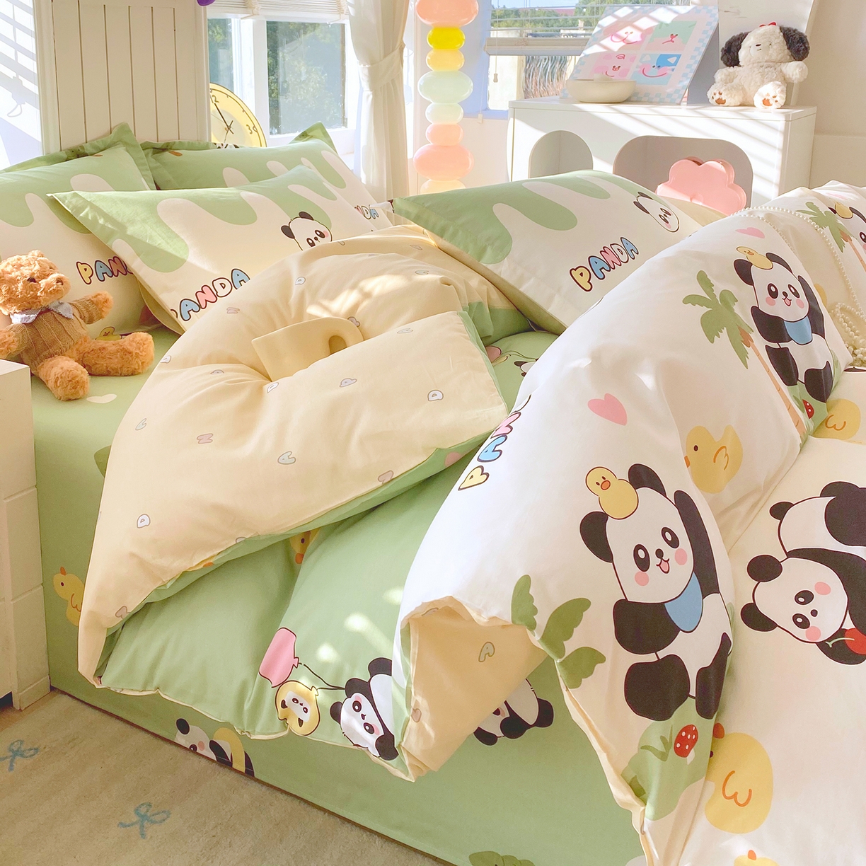 91家纺网 家纺一手货源 找家纺 金丝兔 2026新款ins新疆全棉印花小清新纯棉单被套（提供买家秀和质检报告） 熊猫鸭鸭