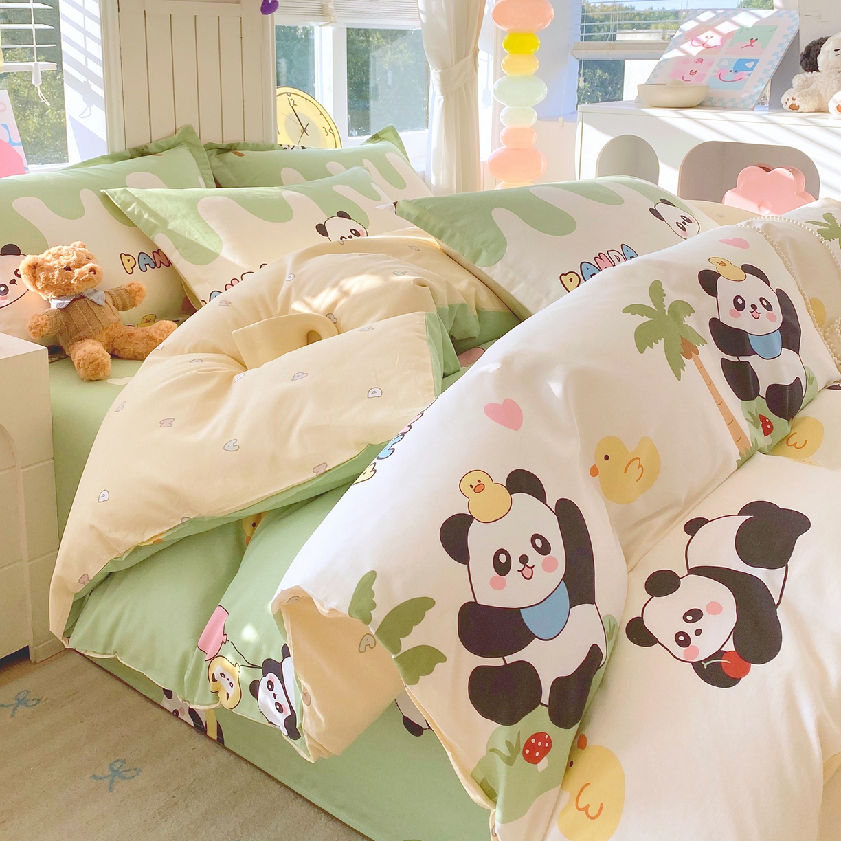 91家纺网 家纺一手货源 找家纺 金丝兔 2026新款ins新疆全棉印花小清新纯棉单被套（提供买家秀和质检报告） 熊猫鸭鸭