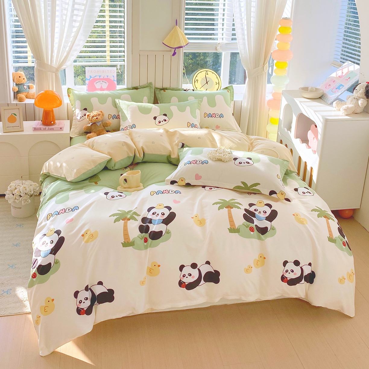 91家纺网 家纺一手货源 找家纺 金丝兔 2026新款ins新疆全棉印花小清新纯棉单被套（提供买家秀和质检报告） 熊猫鸭鸭