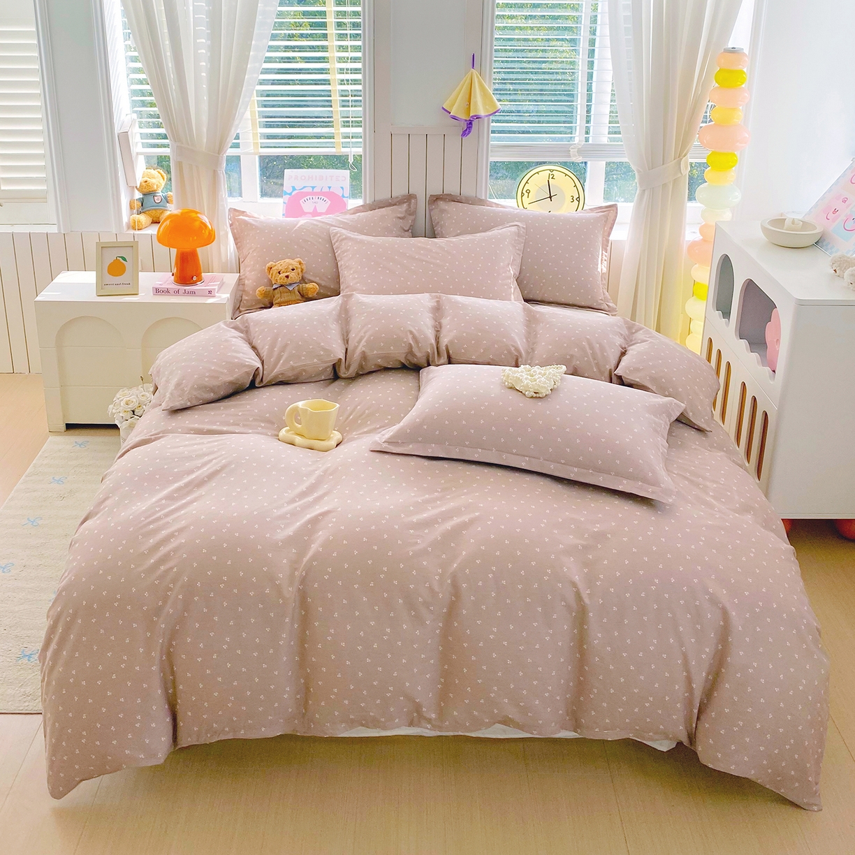 91家纺网 家纺一手货源 找家纺 金丝兔 2026新款ins新疆全棉印花小清新纯棉单被套（提供买家秀和质检报告） 樱桃-粉